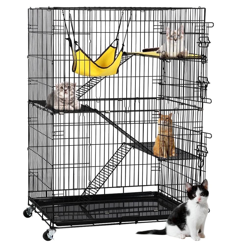 Yaheetech 4 Tiers Rolling Metal Cat Cage on Wheels Black