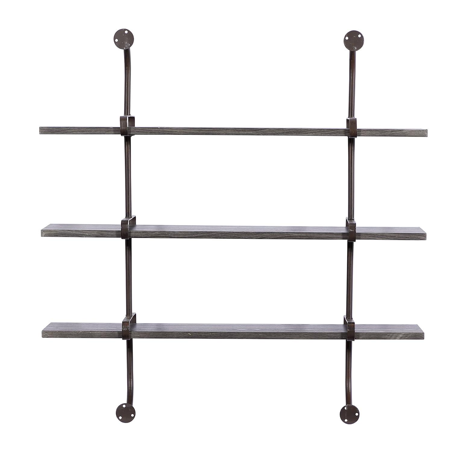 DecMode 38" x 10" 3-Tier Gray Wall Shelf with Black Metal Brackets