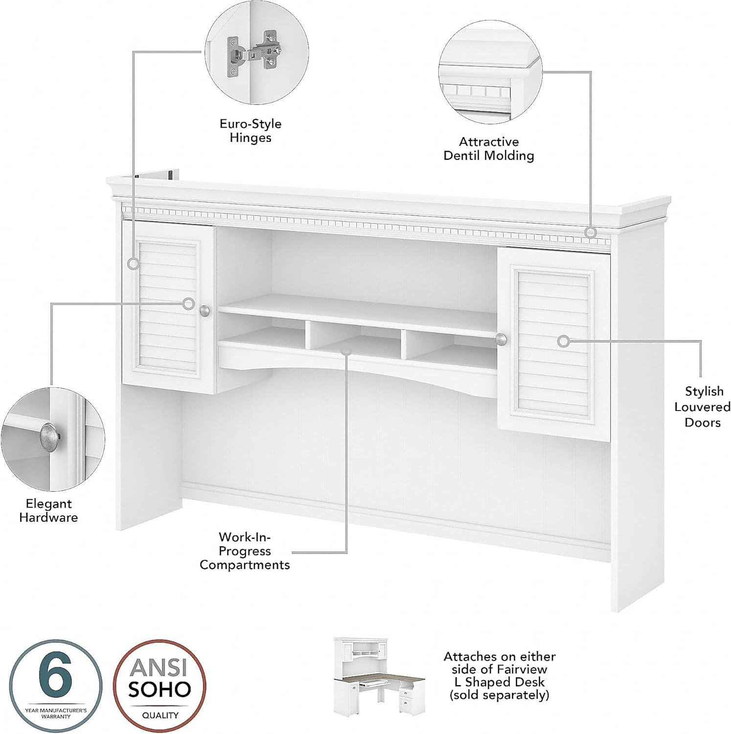 Bush Furniture Fairview 60" W L Shaped Desk with Hutch, White/Gray
