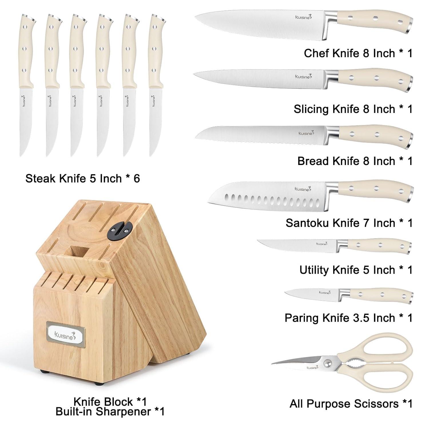 kuisine Kuisine 15-Piece Kitchen Knife Block Set Premium Stainless Steel