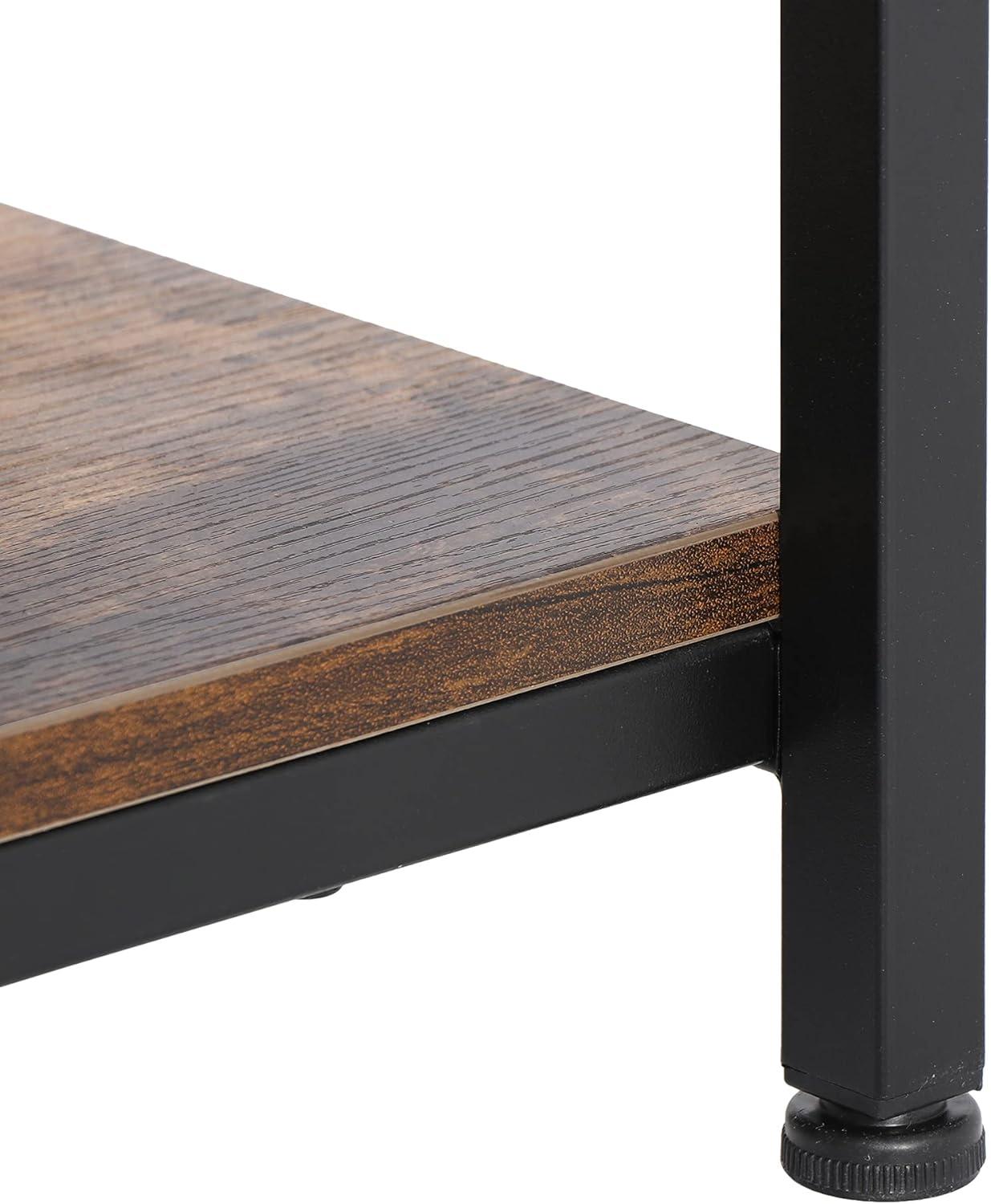 SUPER DEAL 2-Tier Industrial Coffee Table with Storage Shelf for Small Apartment Living Room, Rectangle Wood and Stable Metal TV Stand Side End Table, Rustic Brown