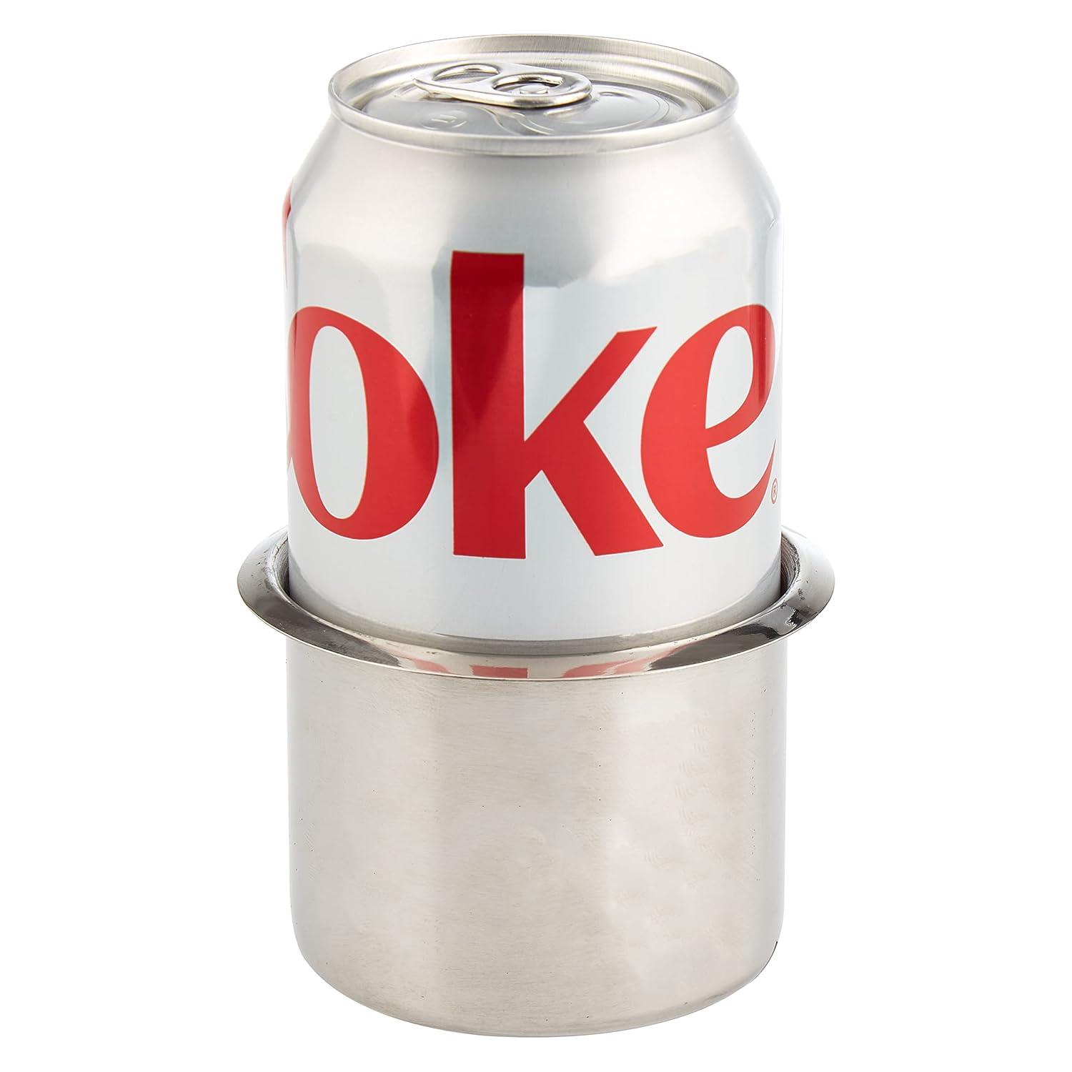 Brybelly Single Stainless Steel Cup Holder, Small - Silver Drop-in Anti-Spill Storage Solution or Replacement Item for Poker Table, Work Desk, Car, Custom Build & DIY Projects, Color-Chrome