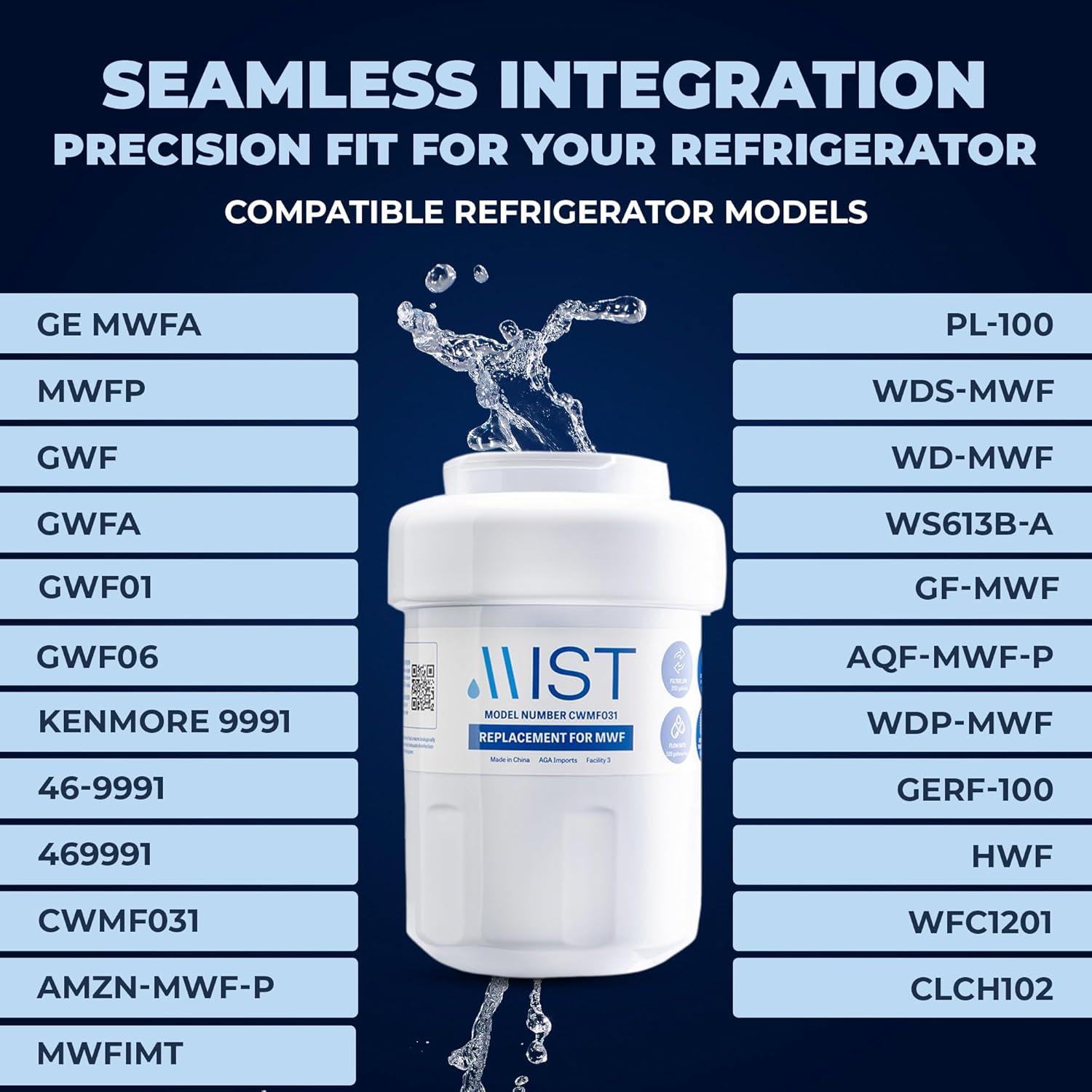 Mist MWF Replacement Refrigerator Water Filter Compatible with GE: MWF, MWFP, GWF, GWFA
