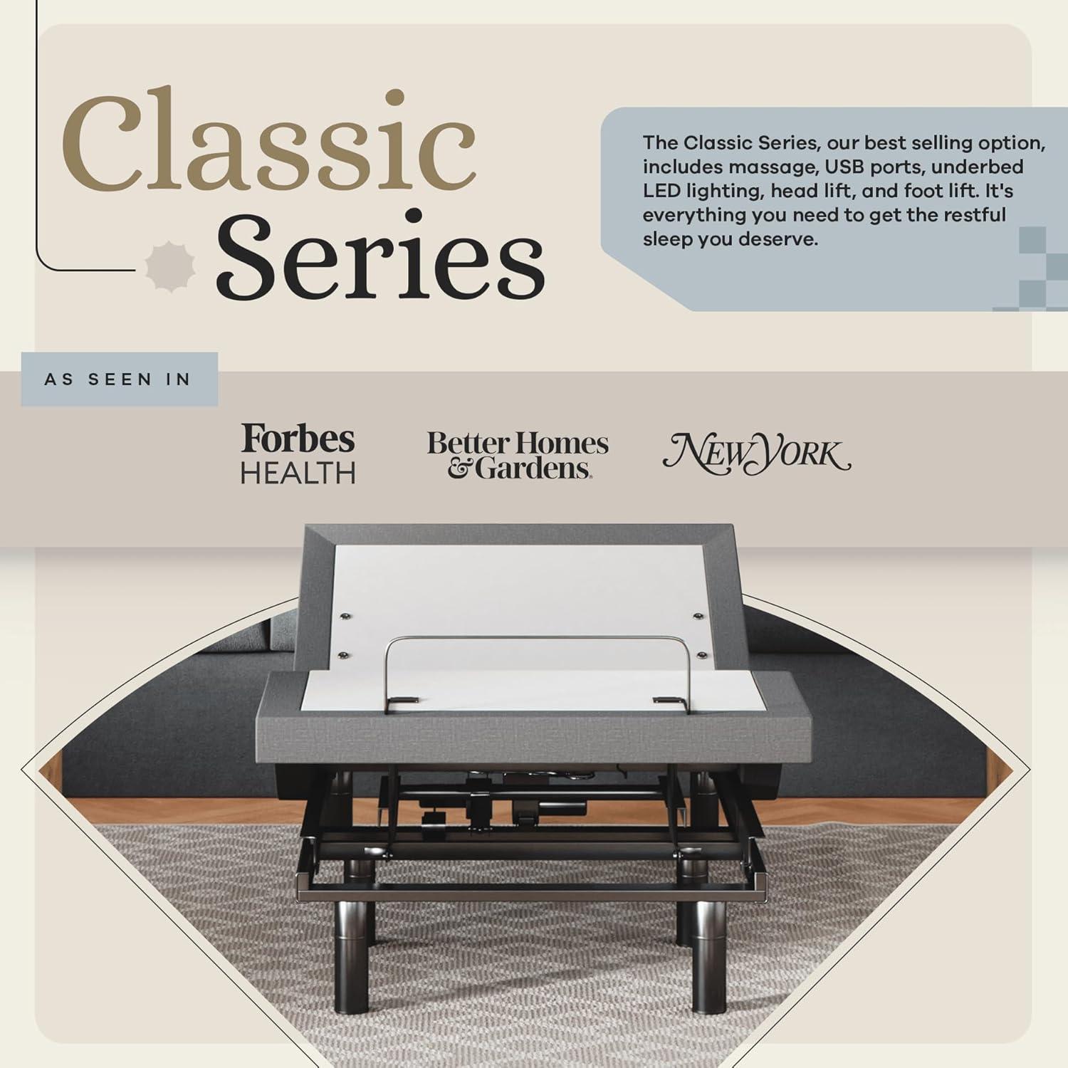 Sven & Son Classic Adjustable Bed Base Frame Only, Head and Foot Lift, Massage, Under-Bed Lights, USB, Memory Positions, Zero Gravity, Wireless Remote - Full