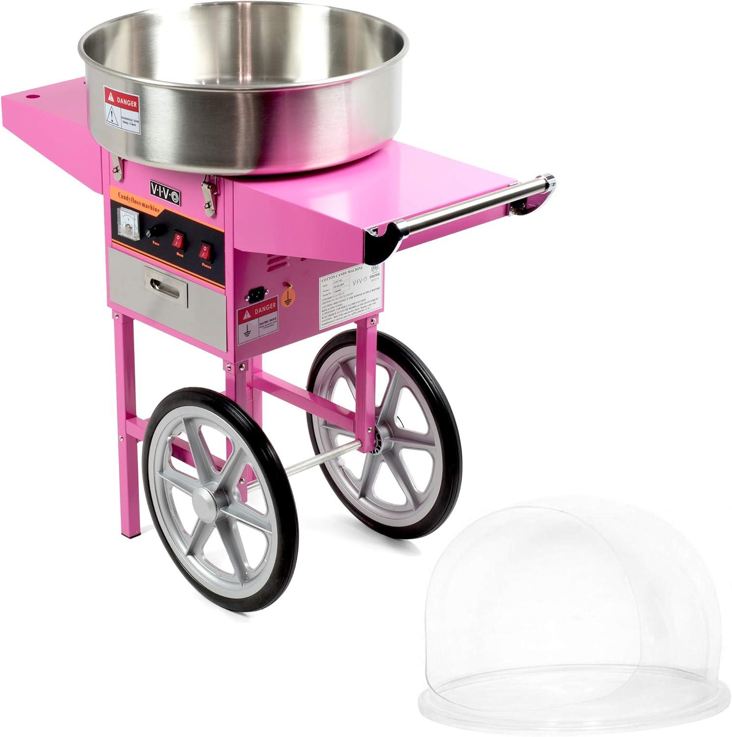 Vivo Electric Commercial Cotton Candy Machine with Cart and Bubble Shield