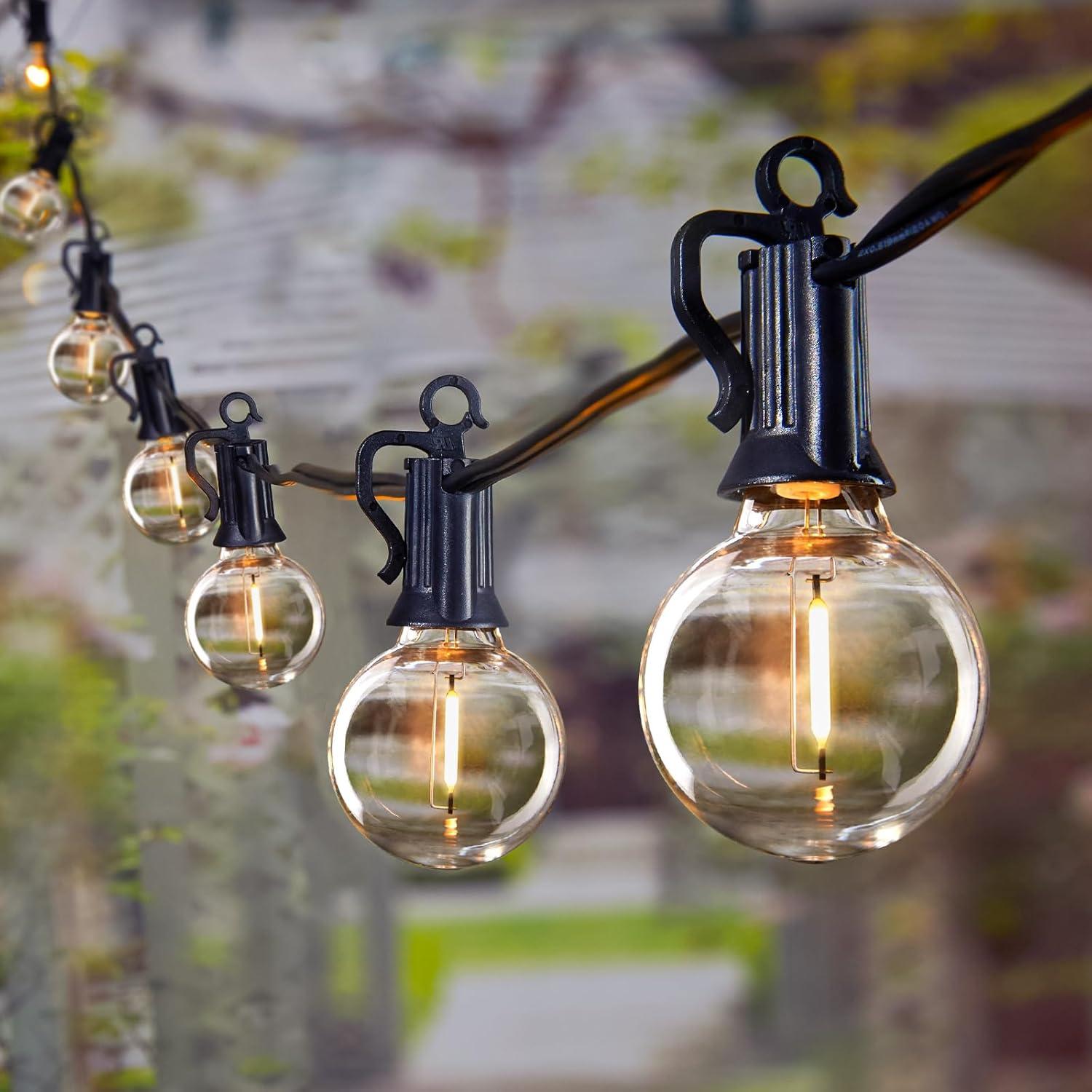 Outdoor String Lights 60 Feet G40 Globe Patio Lights with 32 Edison Shatterproof Bulbs(2 Spare), Waterproof Connectable Hanging Christmas Light for Backyard Porch Balcony Party Xmas Decor