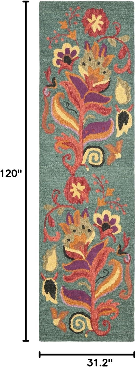 Blossom BLM679 Hand Hooked Runner Rug - Blue/Multi - 2'6"x10' - Safavieh.