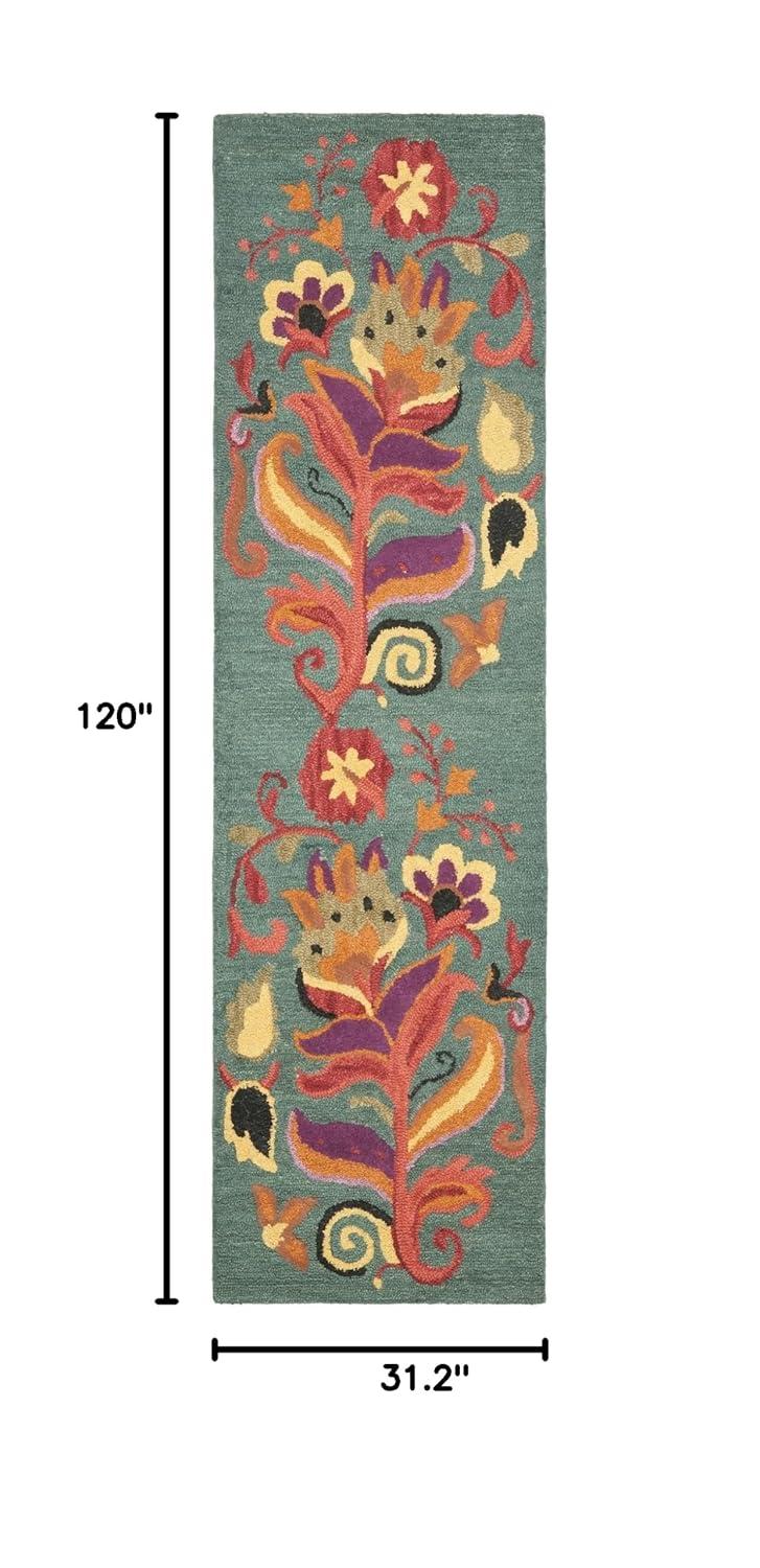 Blossom BLM679 Hand Hooked Runner Rug - Blue/Multi - 2'6"x10' - Safavieh.