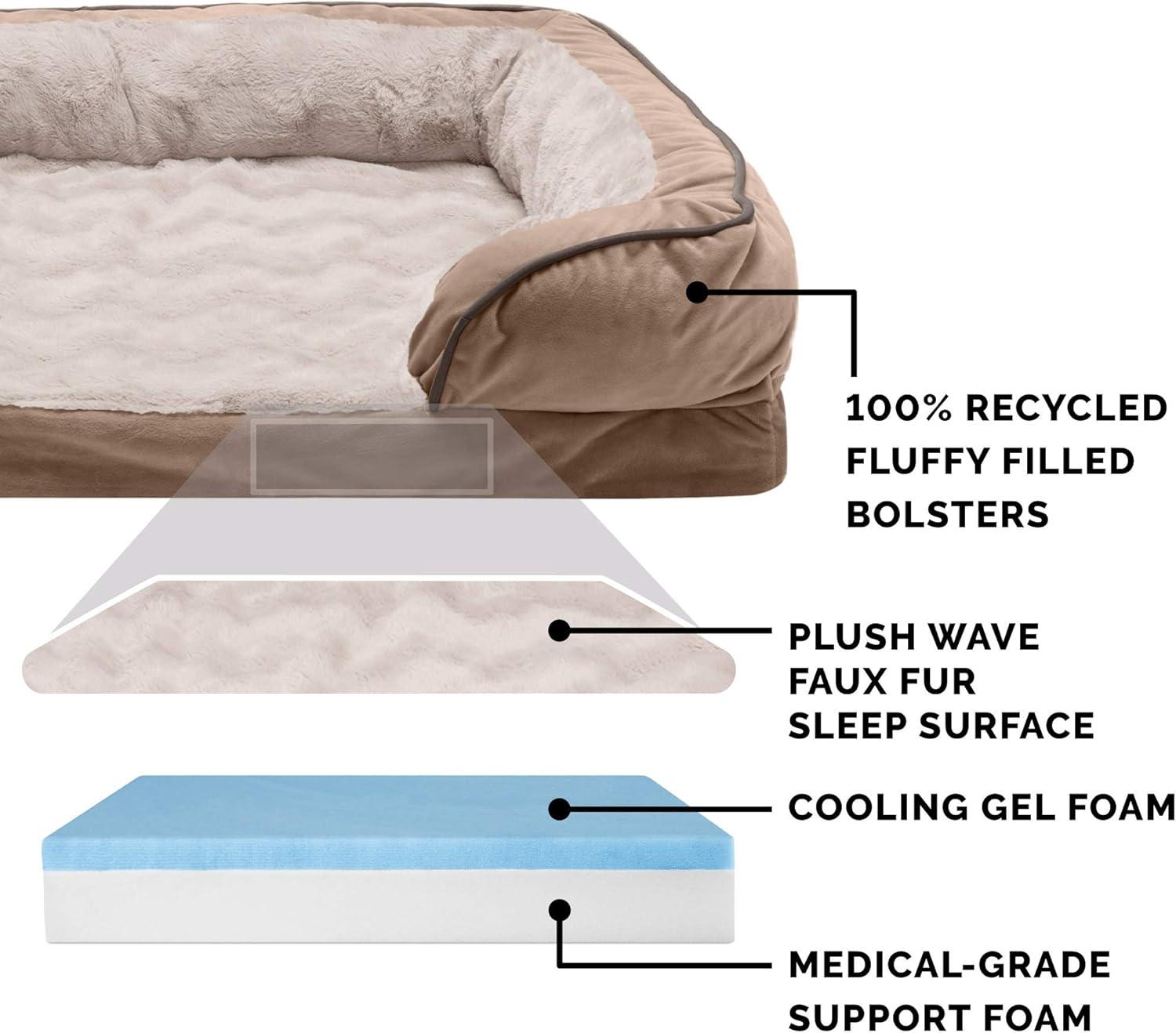 FurHaven Velvet Waves Perfect Comfort Cooling Gel Sofa Dog Bed - Large, Brownstone