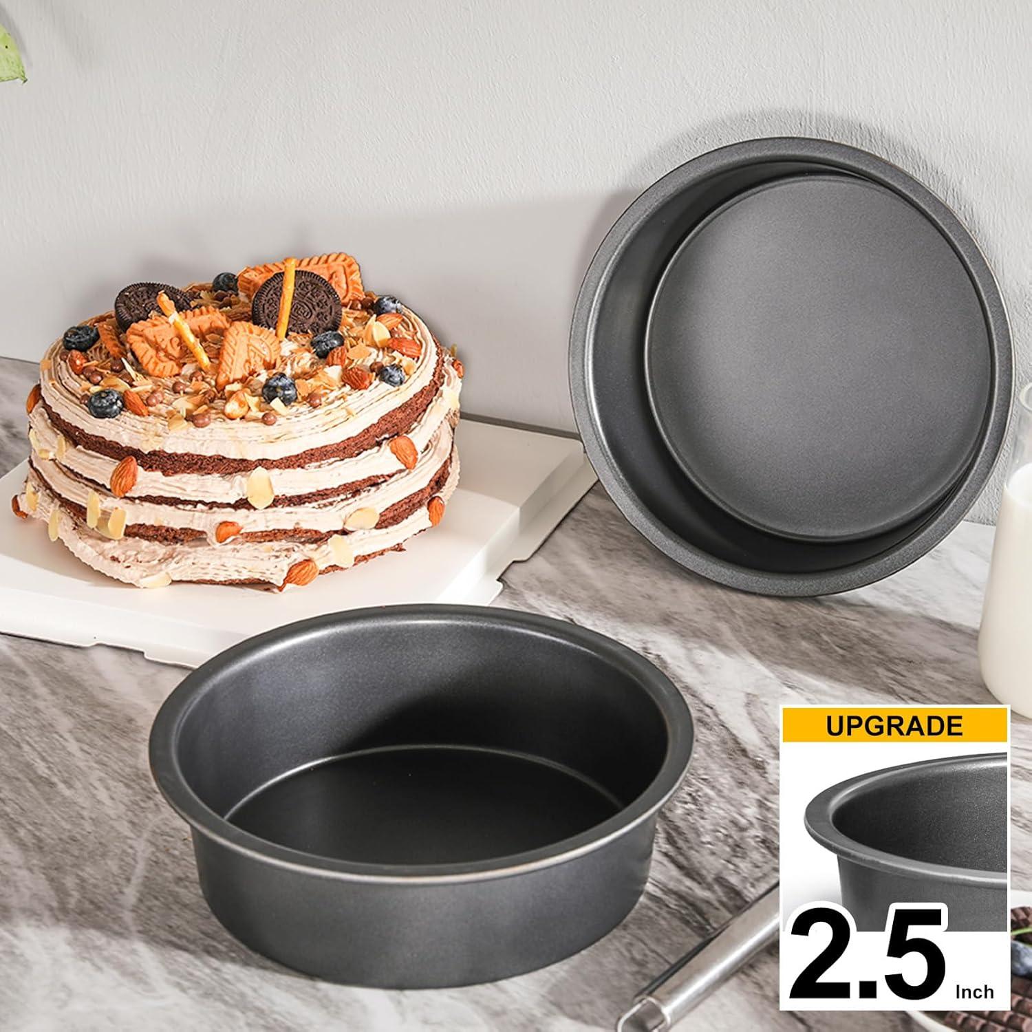 Round Cake Pan Set for Baking - 8 Inch, Nonstick Circle Cake Pans with Wider Grips, 2 Pieces Layer Cake Tin