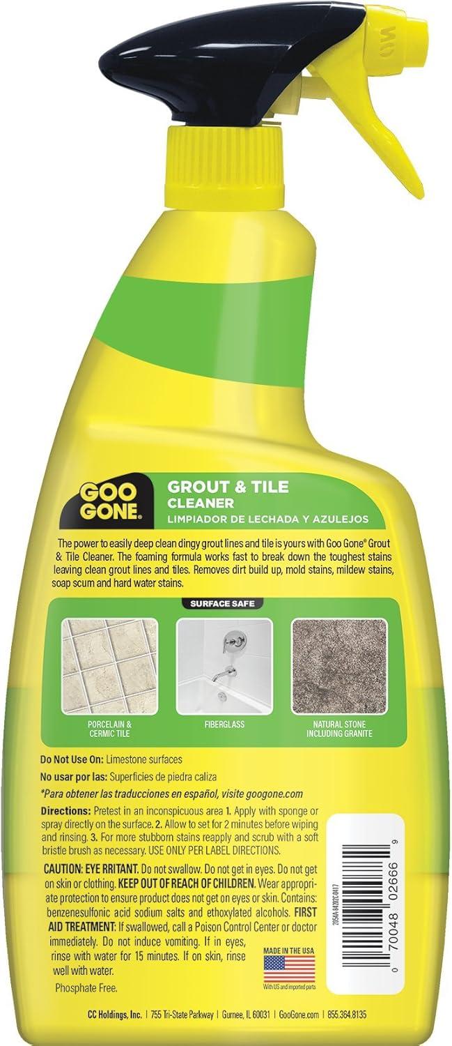 Goo Gone Grout and Tile Cleaner - 28 Ounce - Removes Tough Stains Dirt Caused by Mold Mildew Soap Scum and Hard Water Staining - Safe on Tile Ceramic Porcelain