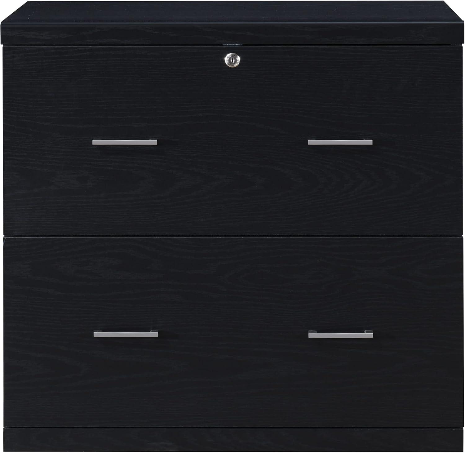 Black Engineered Wood 2-Drawer Lockable Lateral File Cabinet