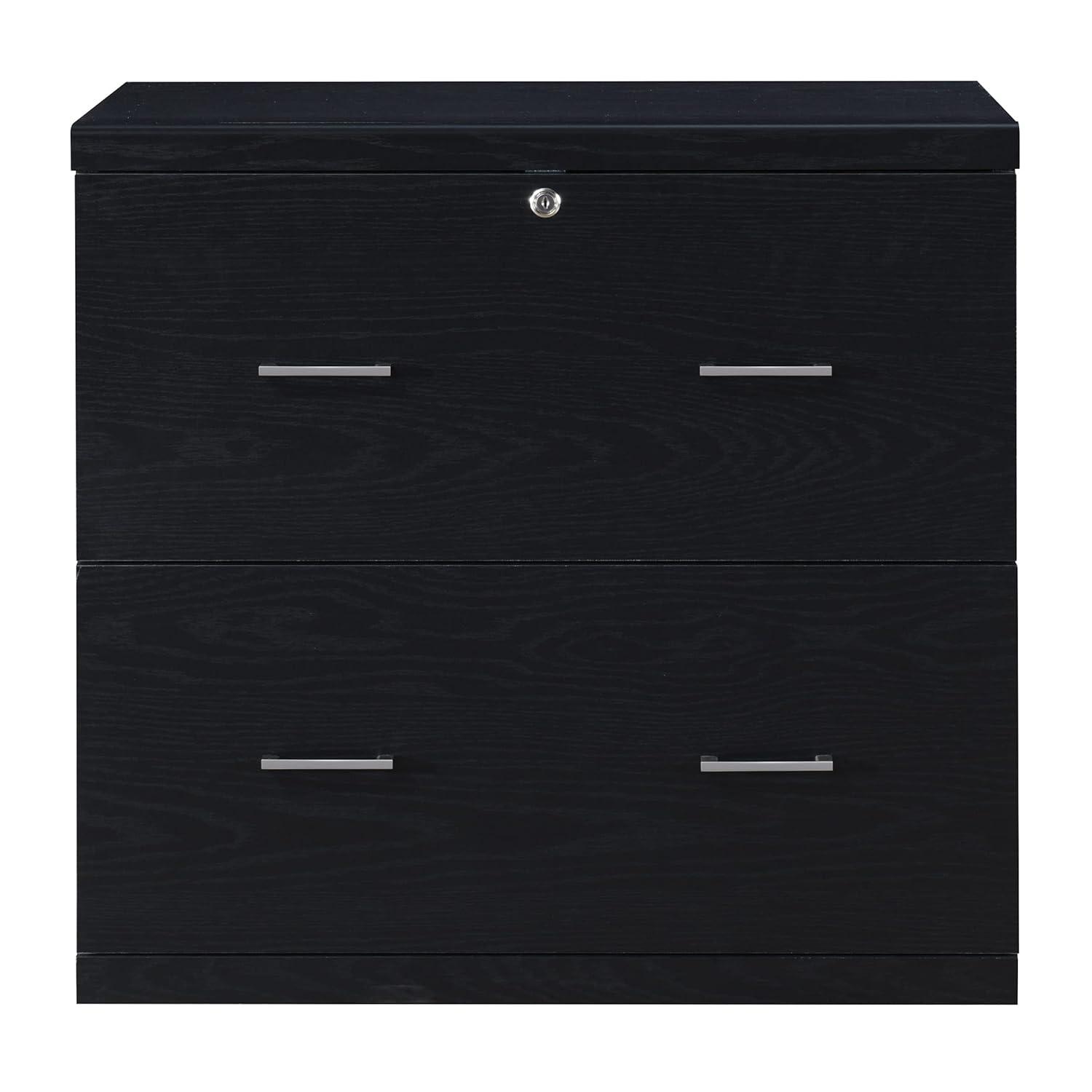 Black Engineered Wood 2-Drawer Lockable Lateral File Cabinet