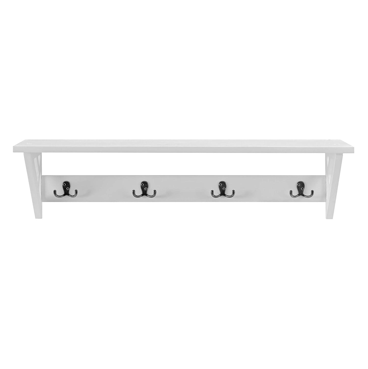 Alaterre Furniture Coventry 36 in. Wall Mounted Coat Hooks With Storage Shelf, Easy Assembly, Traditional Modern Décor, White