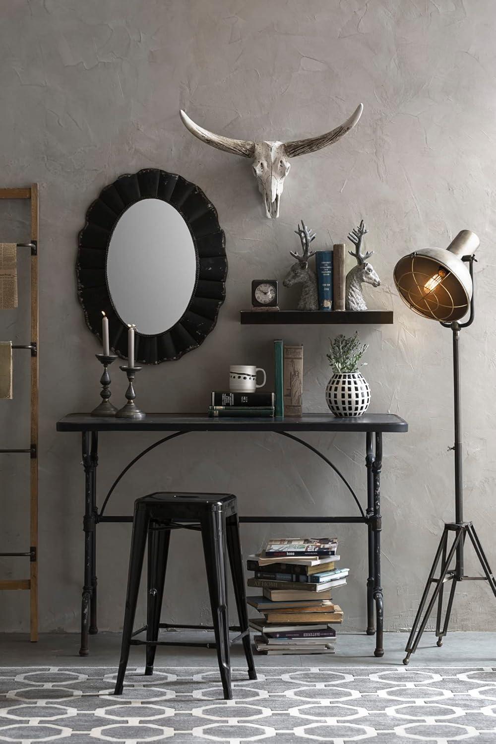 Creative Co-Op Distressed Metal Scalloped Oval Wall Mirror, Black