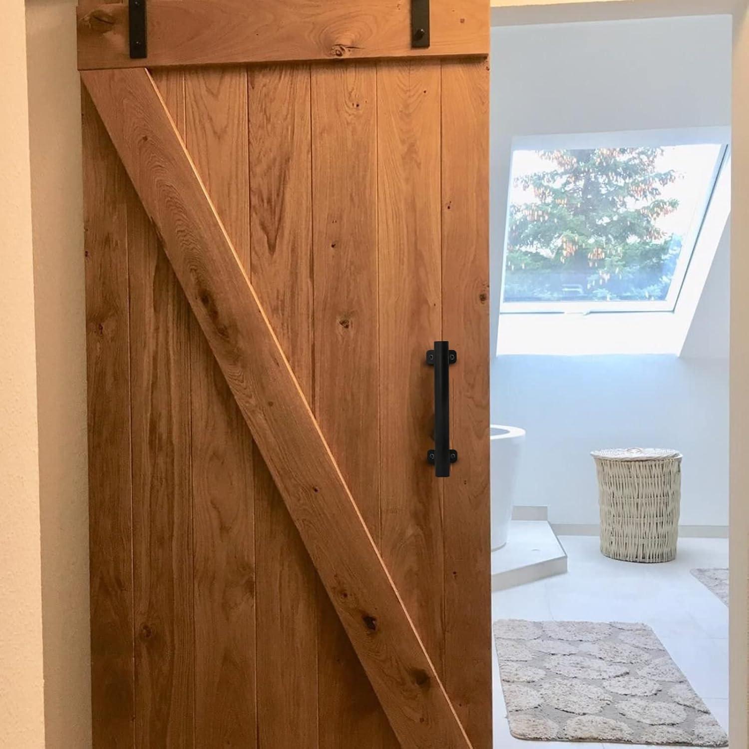 9'' Sliding Barn Door Handles Pack of 2, Black Powder Coated Iron Pull Handles for Gates, Garage, Outdoor Fence, Interior Closet Doors