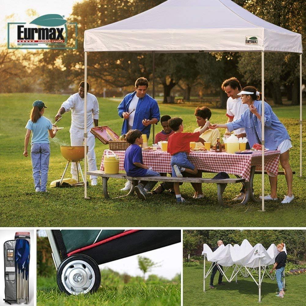 Eurmax USA 8'x8' Pop-up Canopy Tent Commercial Instant Canopies with 4 Removable Zipper End Side Walls and Roller Bag, Bonus 4 SandBags(Blue)
