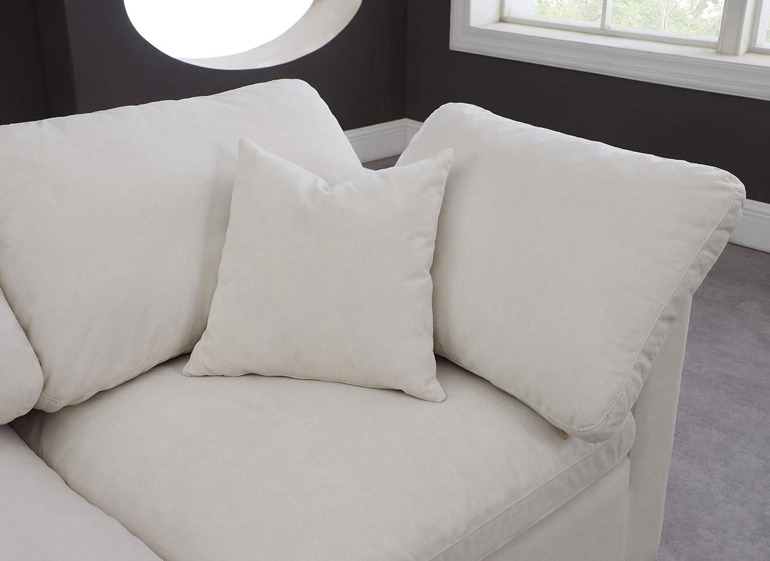 Meridian Furniture 602Cream-Sec4A Plush Collection Contemporary Down Filled Comfort Overstuffed Velvet Upholstered Modular L-Shaped Sectional 3-Seater and 1 Ottoman Cream