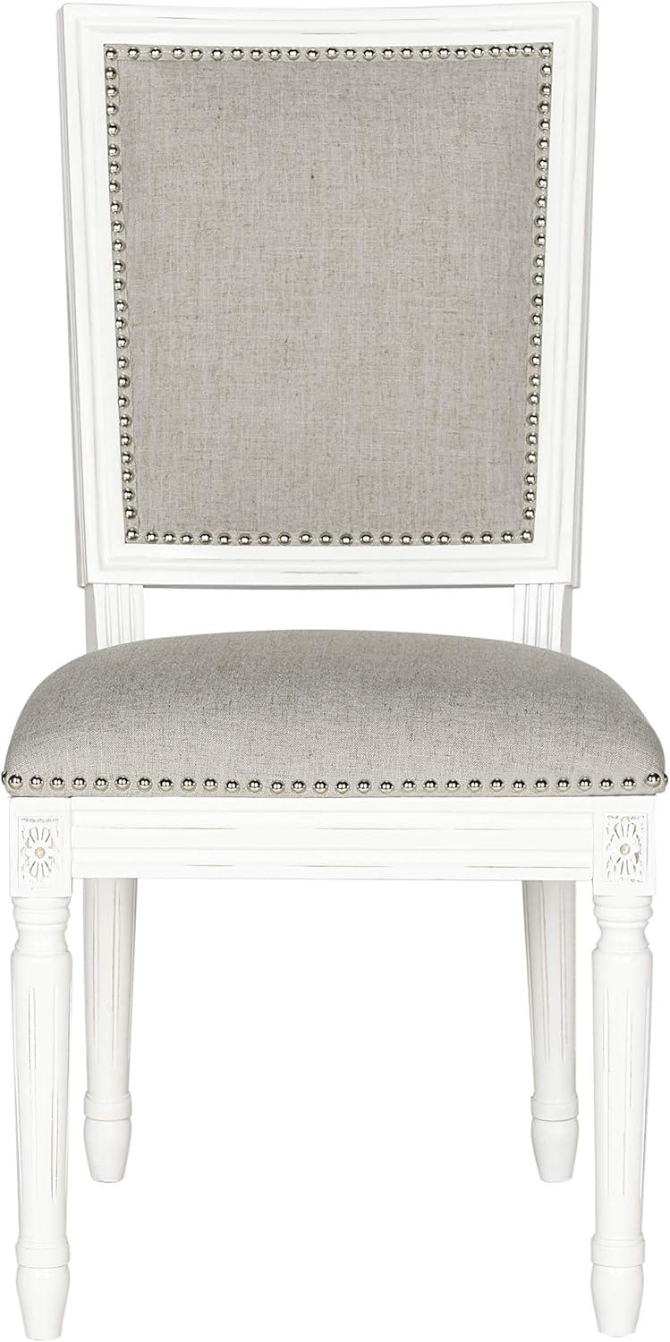 Buchanan 19H French Brasserie Linen Rectangle Side Chair Silver Nail Heads (Set Of 2) - Light Grey/Cream - Safavieh