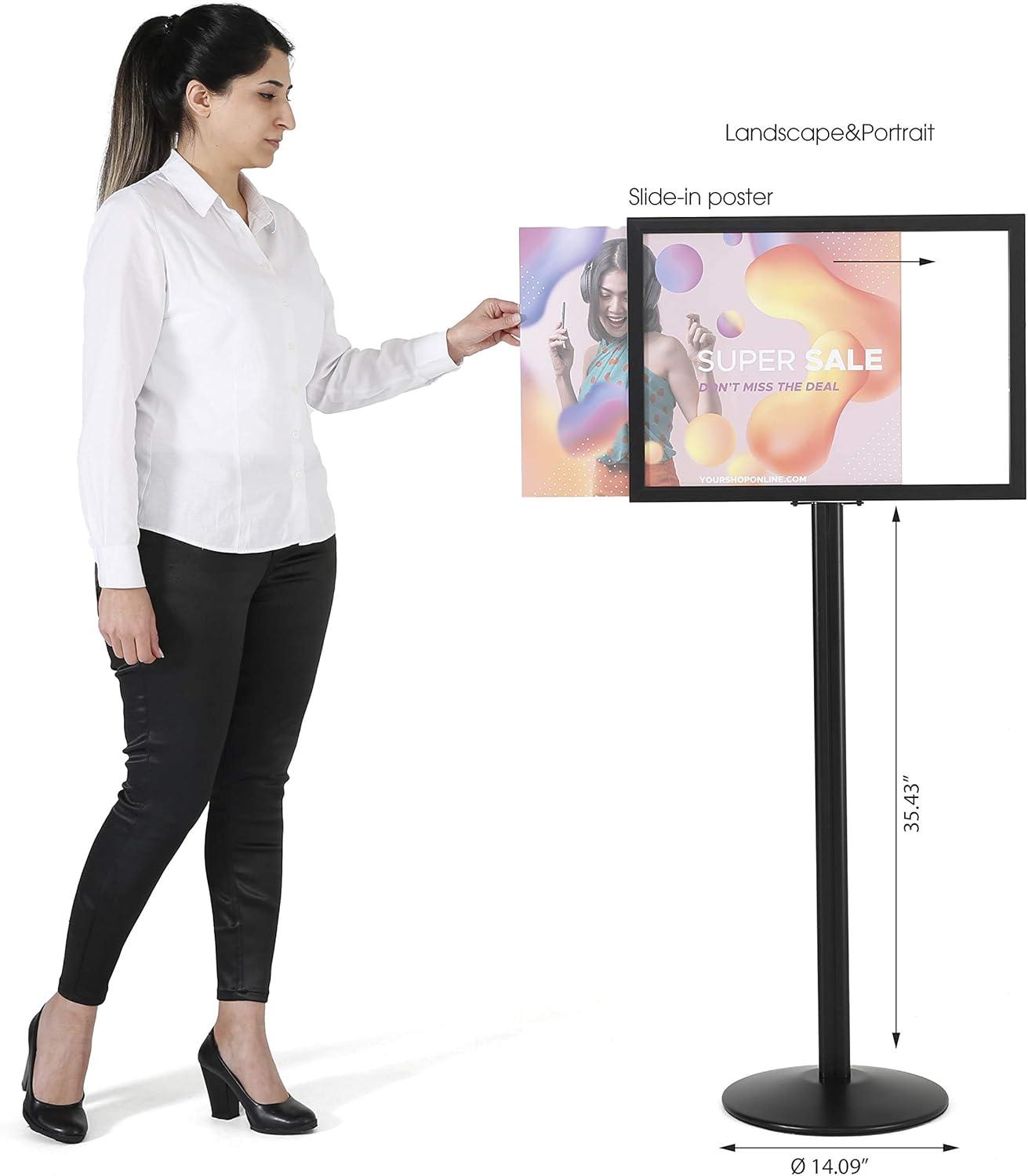 Black Aluminum Floor Standing Double-Sided Poster Holder