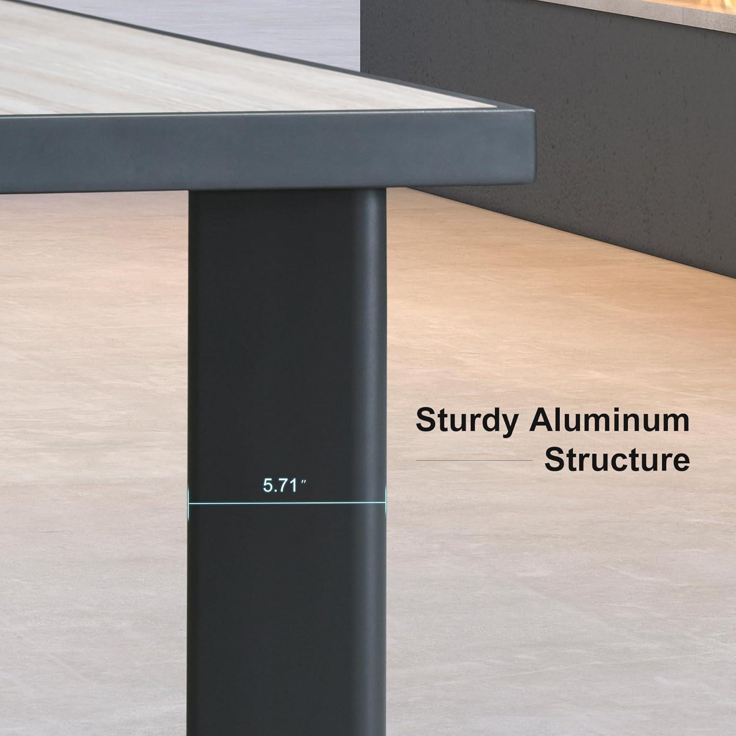 PURPLE LEAF 7 Pieces Patio Dining Set Aluminum Rectangular Table and Wicker Chairs with Cushions for Kitchen Porch Garden Modern Outdoor Furniture Sets, Beige and Dark Grey