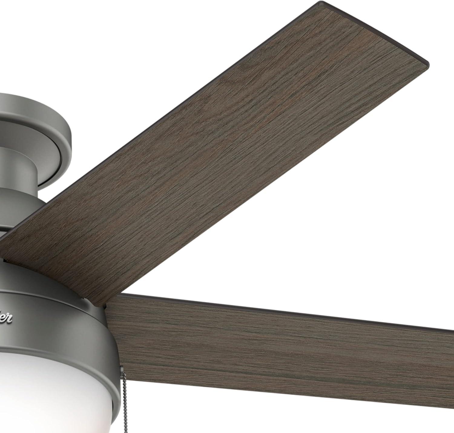 Hunter Fan 46" Anslee 5 - Blade LED Flush Mount Ceiling Fan with Pull Chain and Light Kit Included