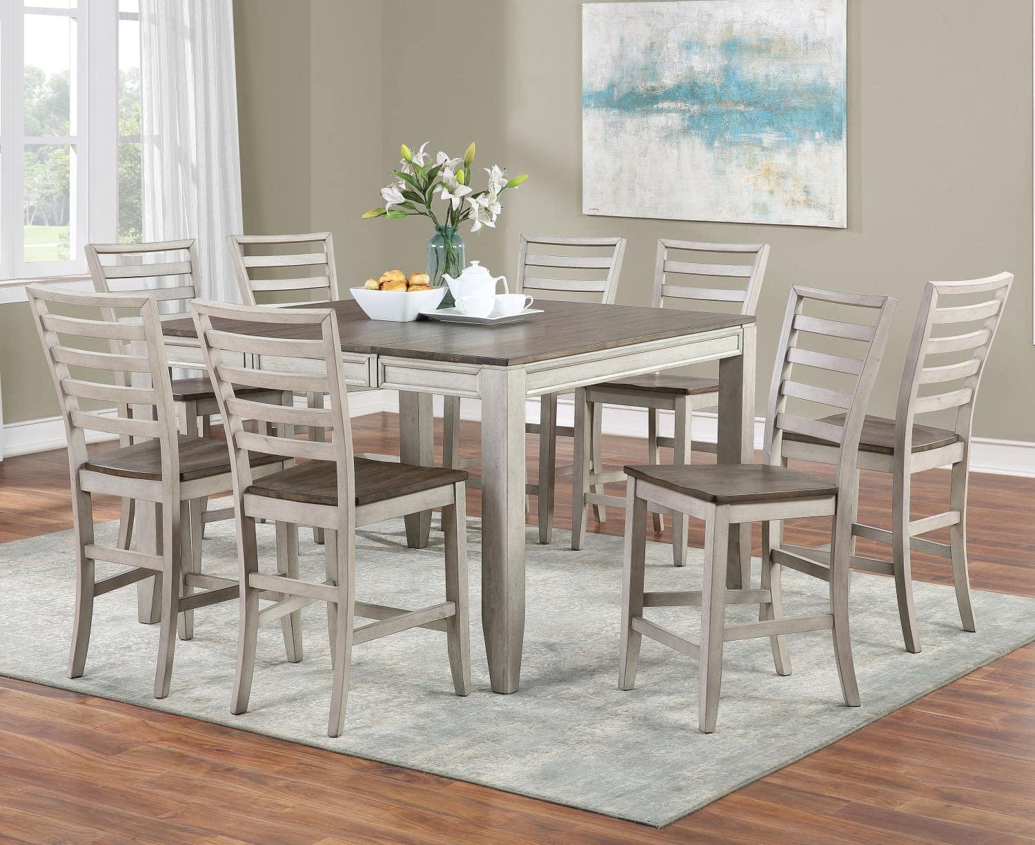 9pc Abacus Counter Dining Set Alabaster/Honey - Steve Silver Co.: Self-Storing Leaf, Seats 8