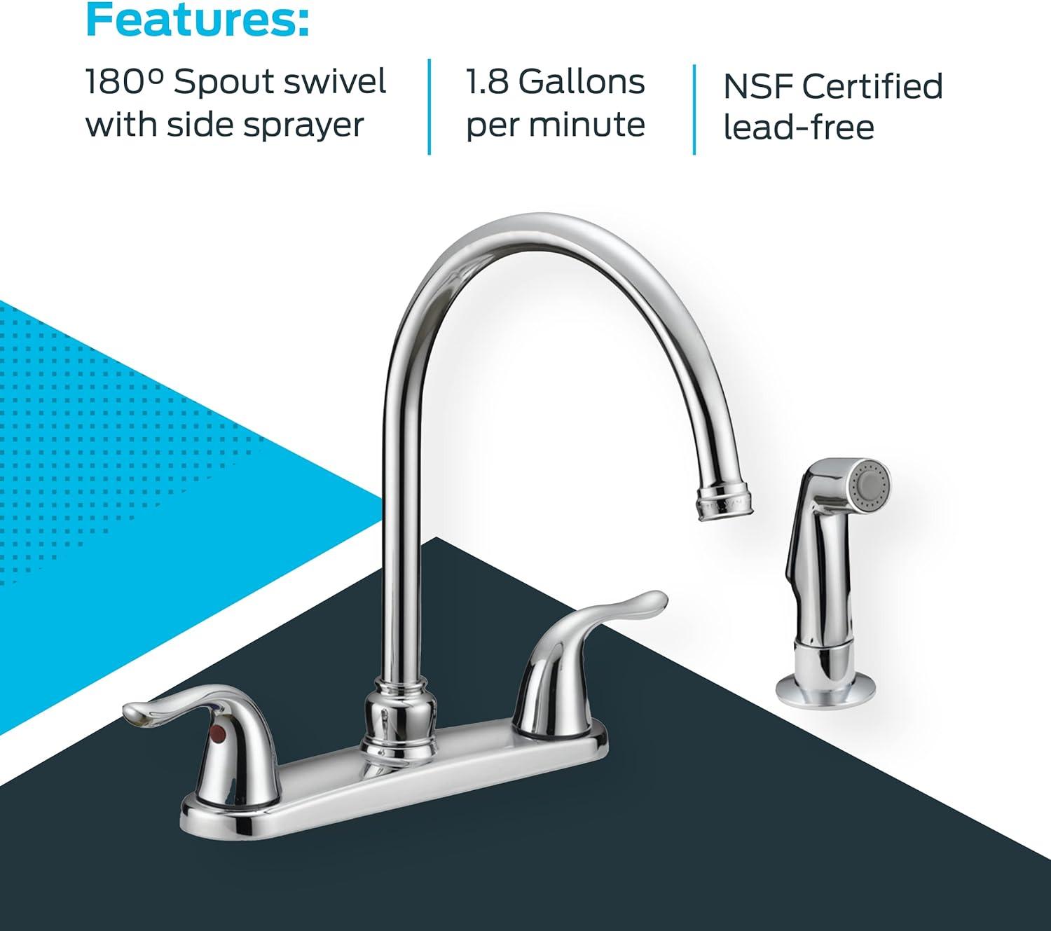 EZ-FLO 10201 High Arc Swivel Spout Kitchen Faucet, Two-Handle, Chrome