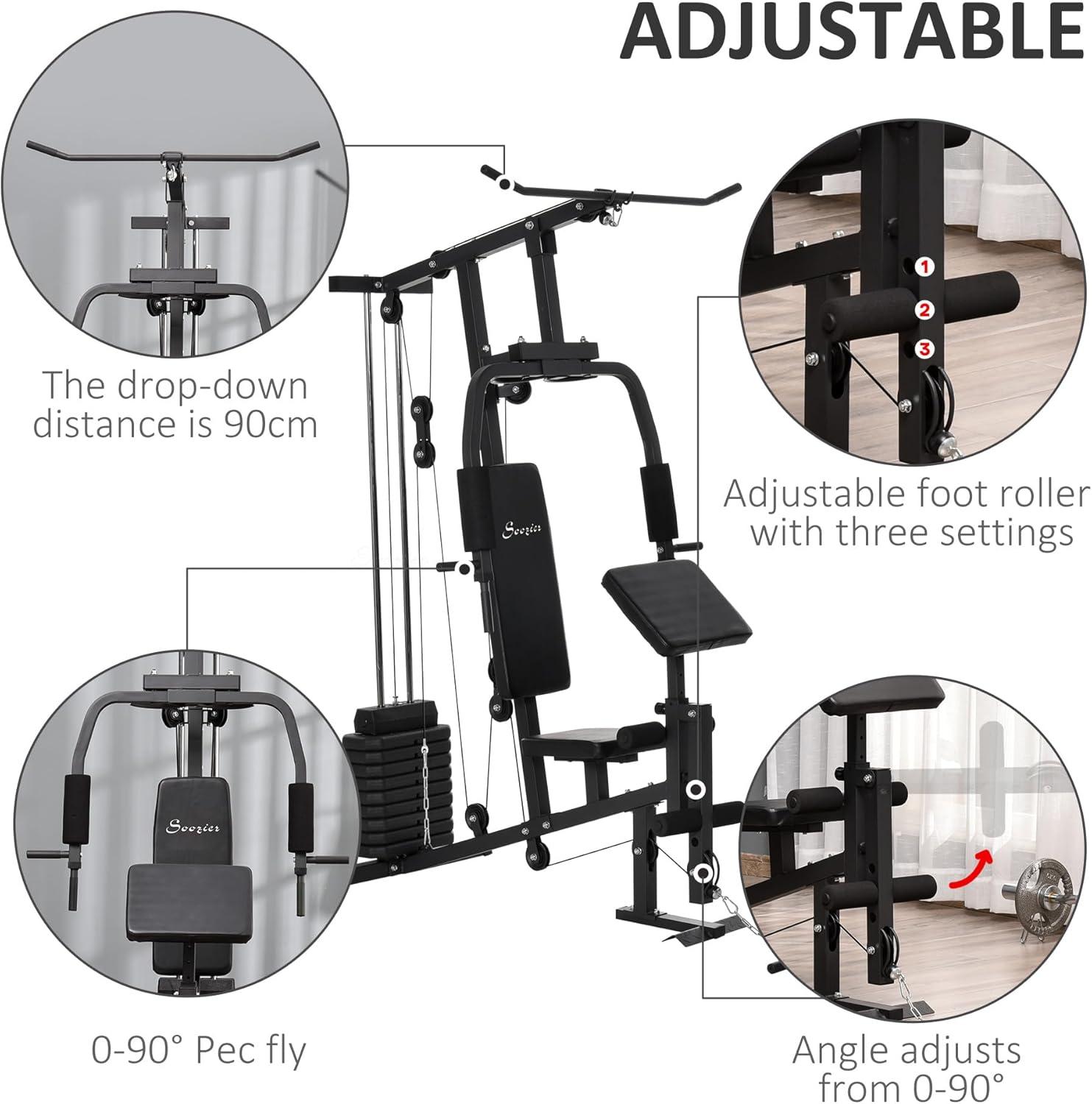 Soozier Multifunction Home Gym System, Workout Station with 99Lbs Weight Stack, for Full Body Exercise