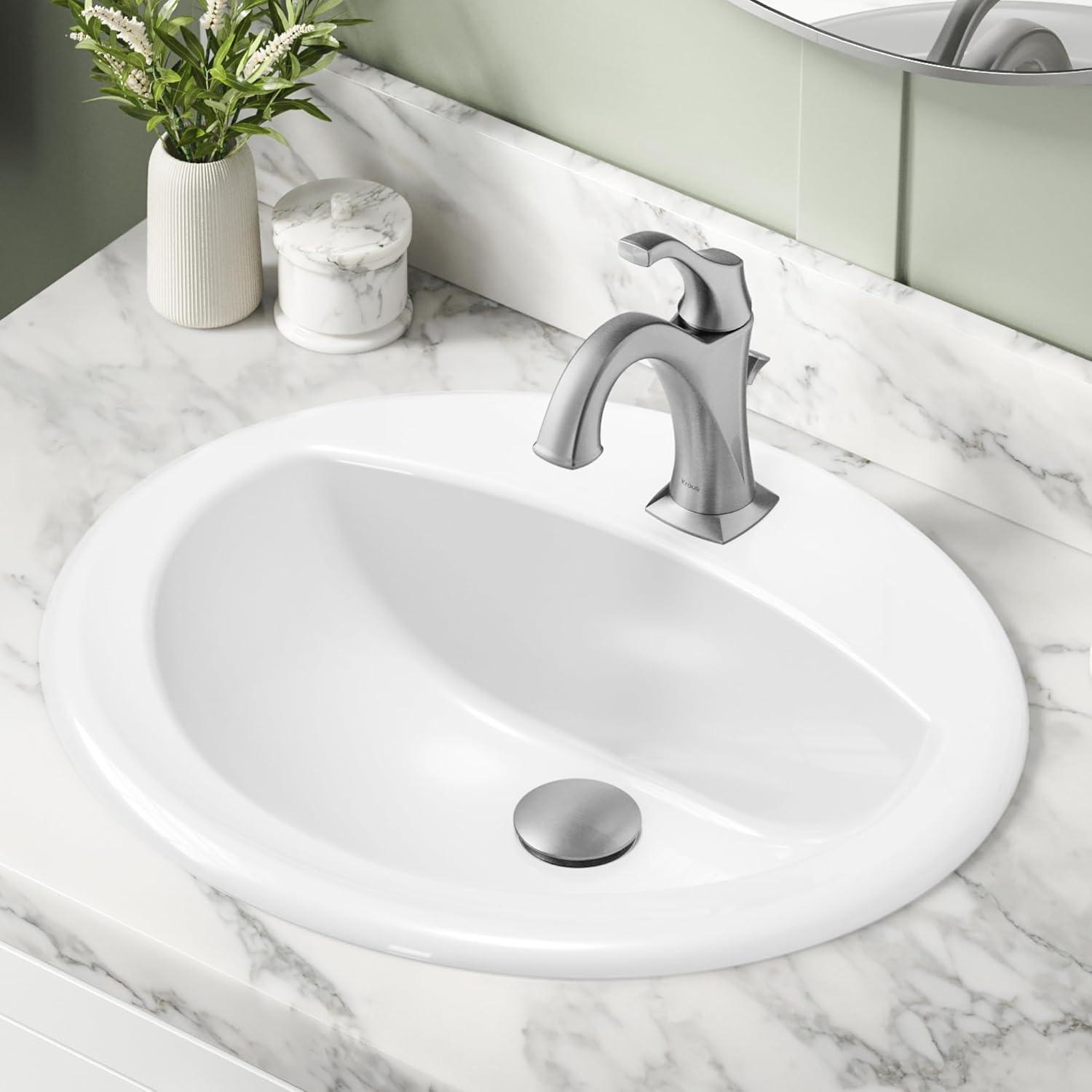 KRAUS Elavo. Rectangular Porcelain Ceramic Undermount Bathroom Sink In White With Overflow Drain, KCU-242