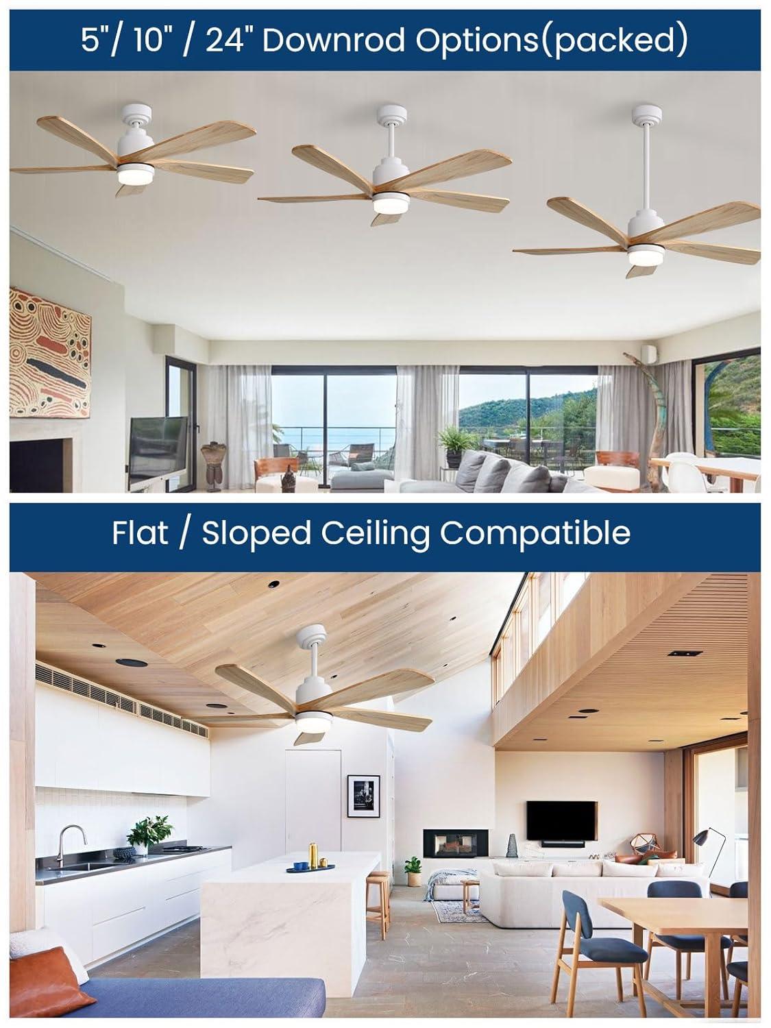 Sofucor Sofucor 52" 5-Solid Blade Smart Modern Ceiling Fan with LED Light，Remote