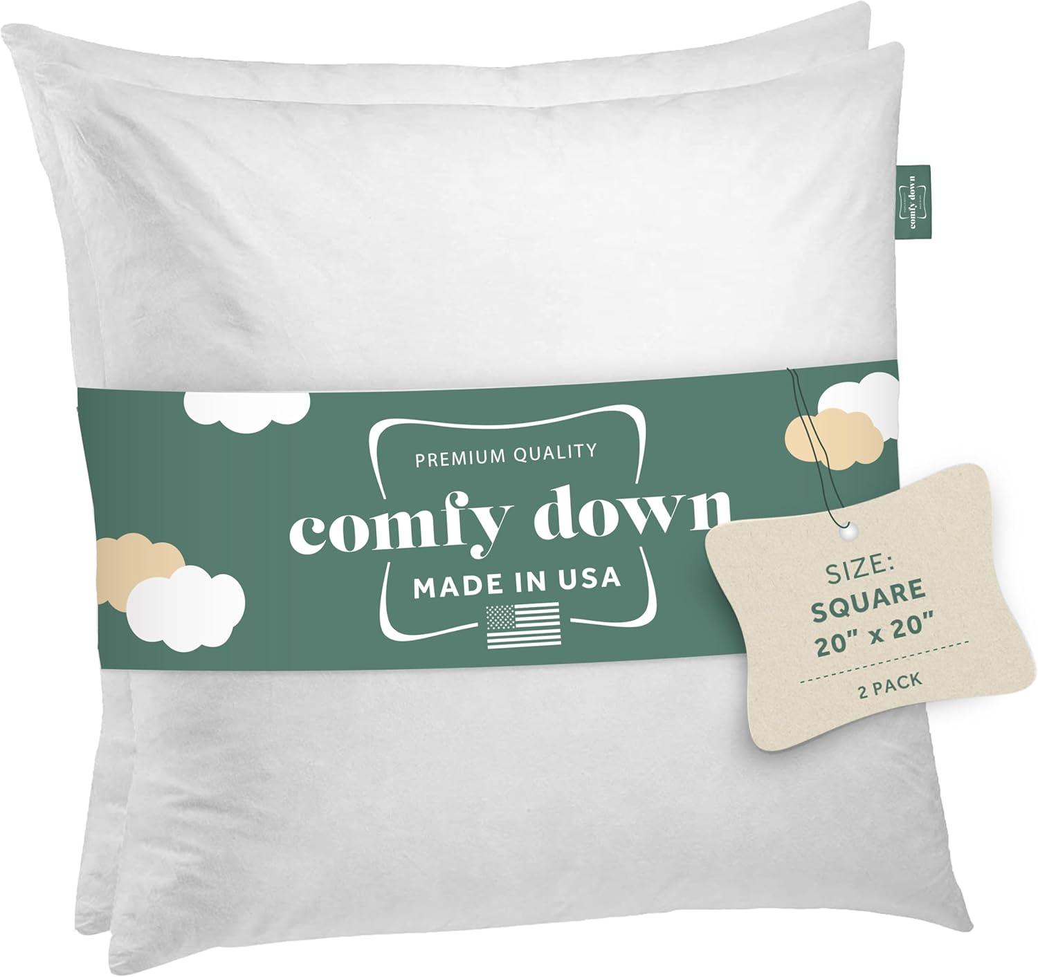 ComfyDown Decorative Throw Pillow Insert Down Feathers Fill 100% Cotton Cover Square Pillow Insert (Set of 2)
