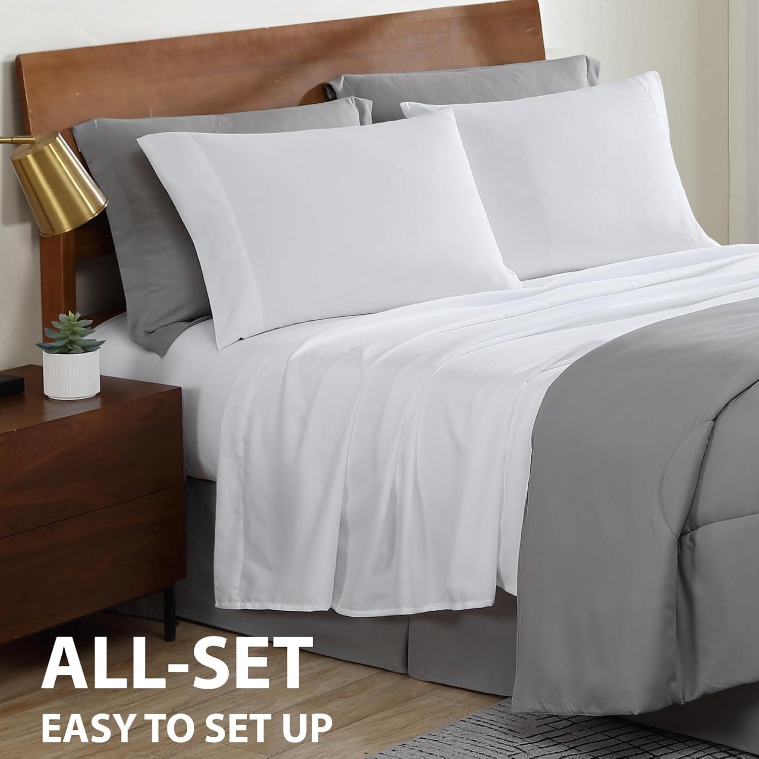 Swift Home | 8-Piece Ultra Soft Solid Bed-In-A-Bag Bedding Set Light Gray Queen