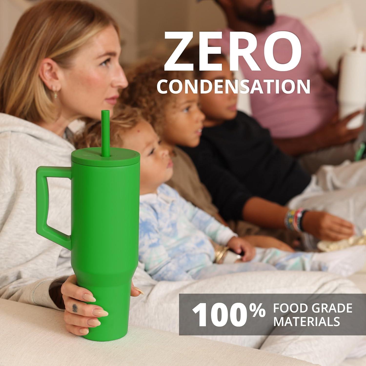 Elemental Commuter 40 oz Tumbler with Handle and Straw Lid | Travel Coffee Mug Spill Resistant | Insulated Cup Stainless Steel Tumblers for Water, Smoothies, Milkshake and More | Green