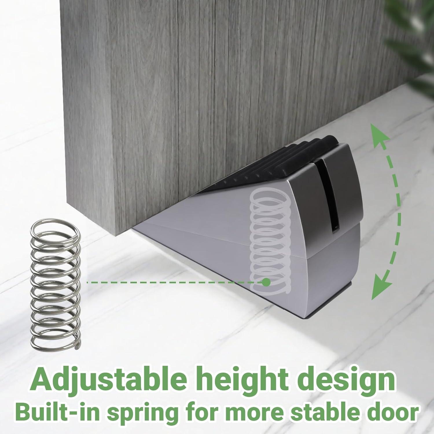Large Door Stopper - Metal Door Wedge, Tall Door Stopper, Spring Rubber for Extra Strong Grip (Silver, 1 Pack)