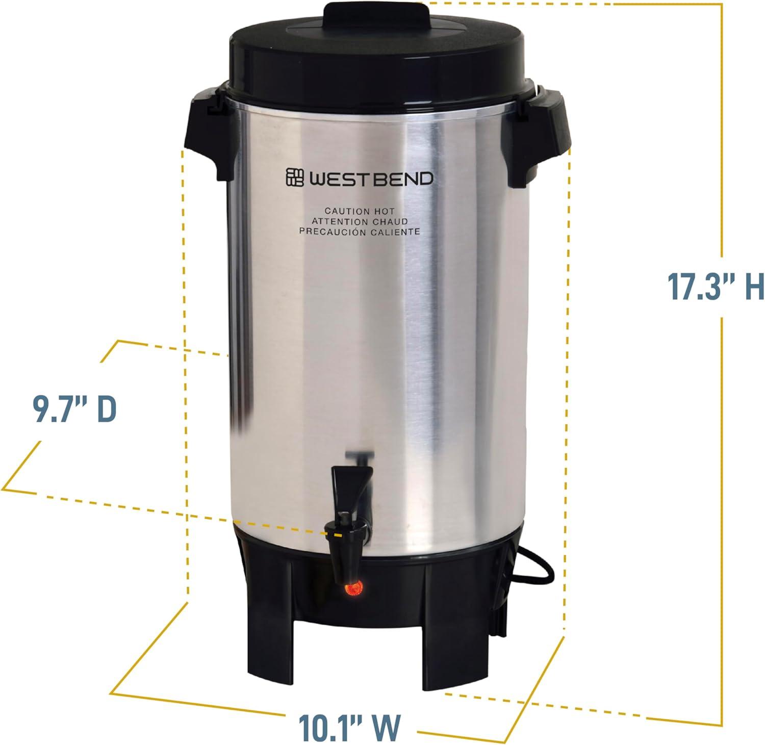 west bend 58002 highly polished aluminum commercial coffee urn features automatic temperature control large capacity with quick brewing easy prep and clean up, 42-cup, silver