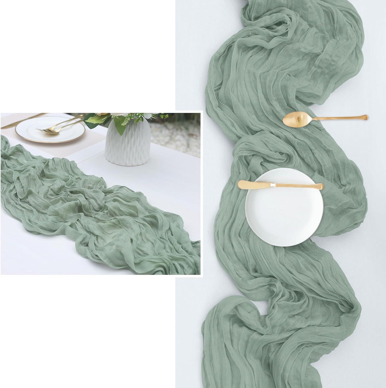 Mint Green Cheesecloth Table Runner 6 Pack 35" Boho Gauze Runner 120 inches Long Tablecloth Runner Rustic Sheer Fabric Bulk for Baby Shower Wedding Bridal Birthday Party Table Decorations