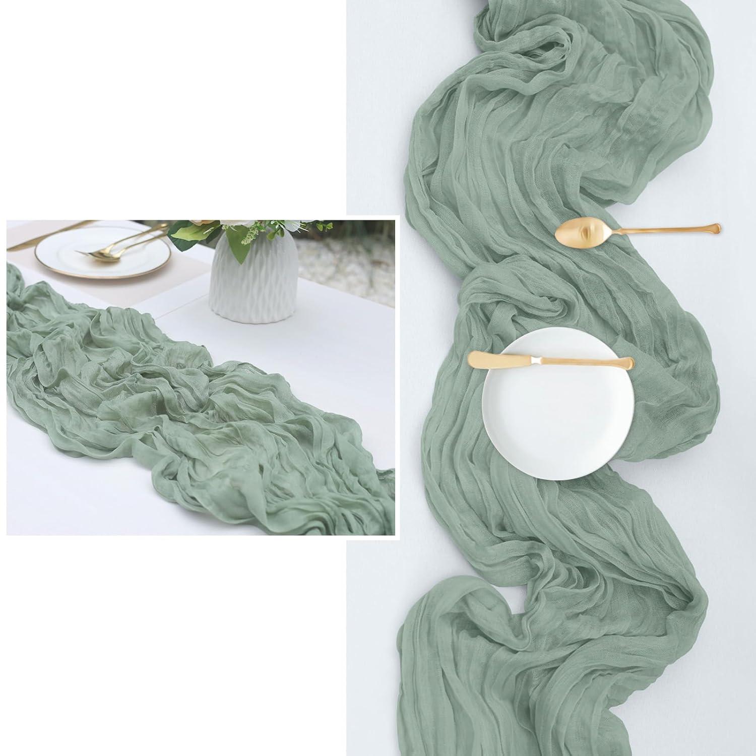 Mint Green Cheesecloth Table Runner 6 Pack 35" Boho Gauze Runner 120 inches Long Tablecloth Runner Rustic Sheer Fabric Bulk for Baby Shower Wedding Bridal Birthday Party Table Decorations