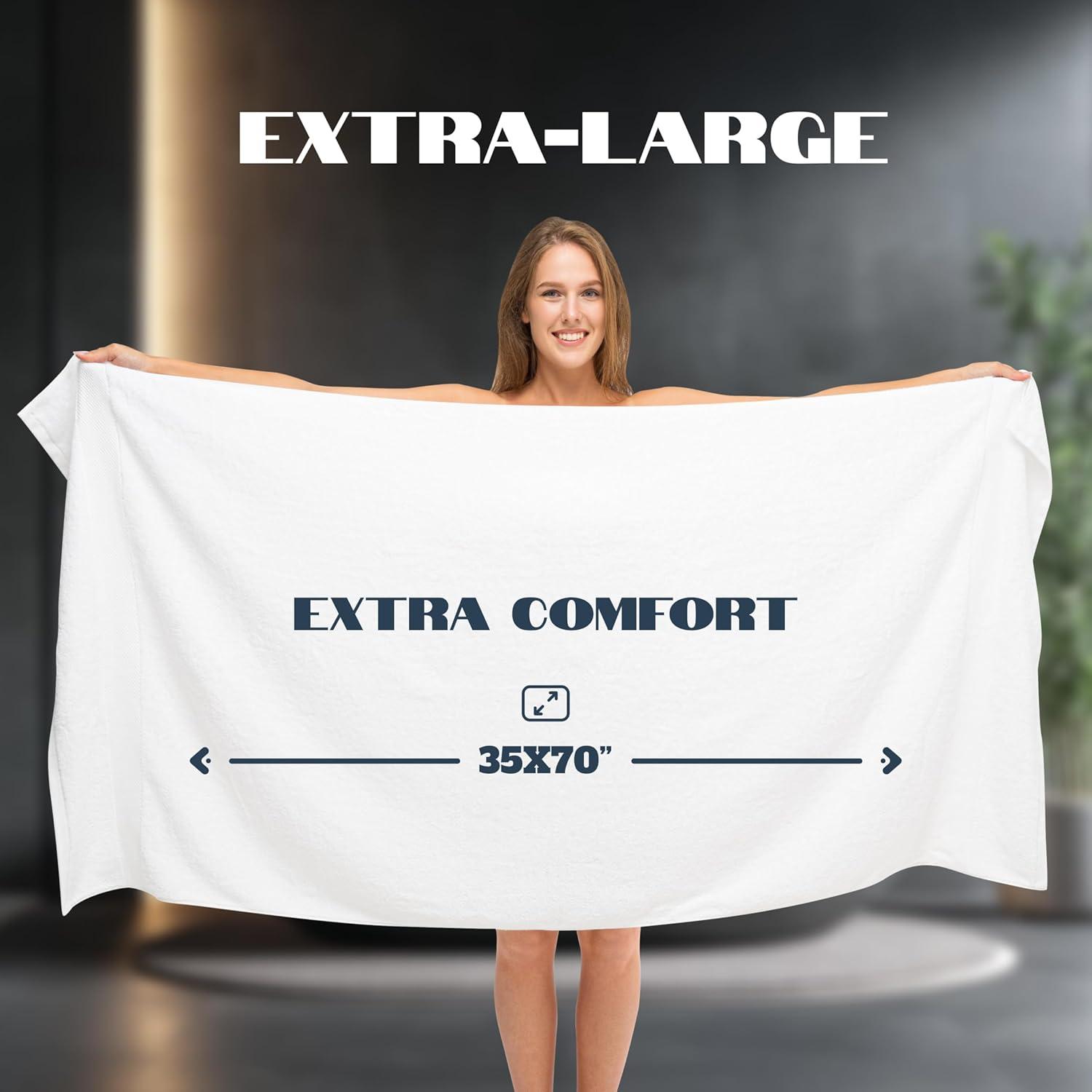 White Classic Luxury 100% Huge Cotton Bath Sheets Set of 2 - 35x70" Light-Grey