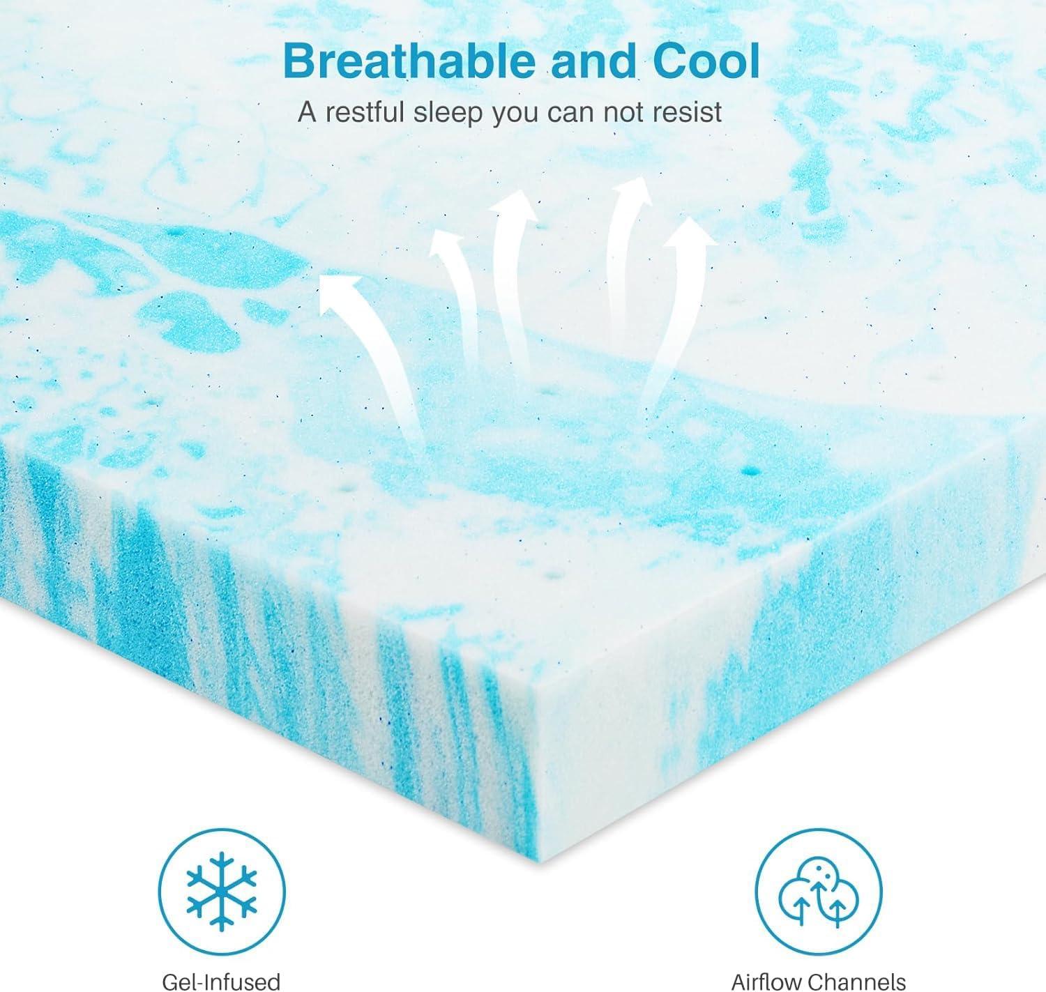 Mattress Topper, Twin XL Cooling Memory Foam Bed Toppers, 2 Inch Soft Mattress Pads for Sleeper Sofa, RV, Camper, CertiPUR-US Certified