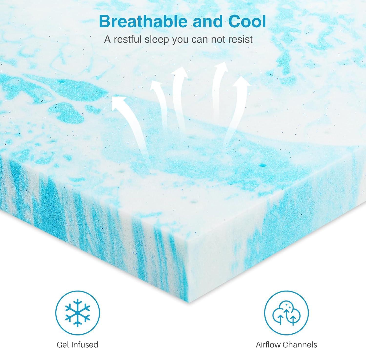 Mattress Topper, Twin XL Cooling Memory Foam Bed Toppers, 2 Inch Soft Mattress Pads for Sleeper Sofa, RV, Camper, CertiPUR-US Certified