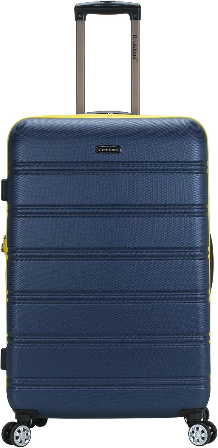 Rockland Melbourne Hardside Expandable Luggage with Spinner Wheels Navy Checked Large 28"