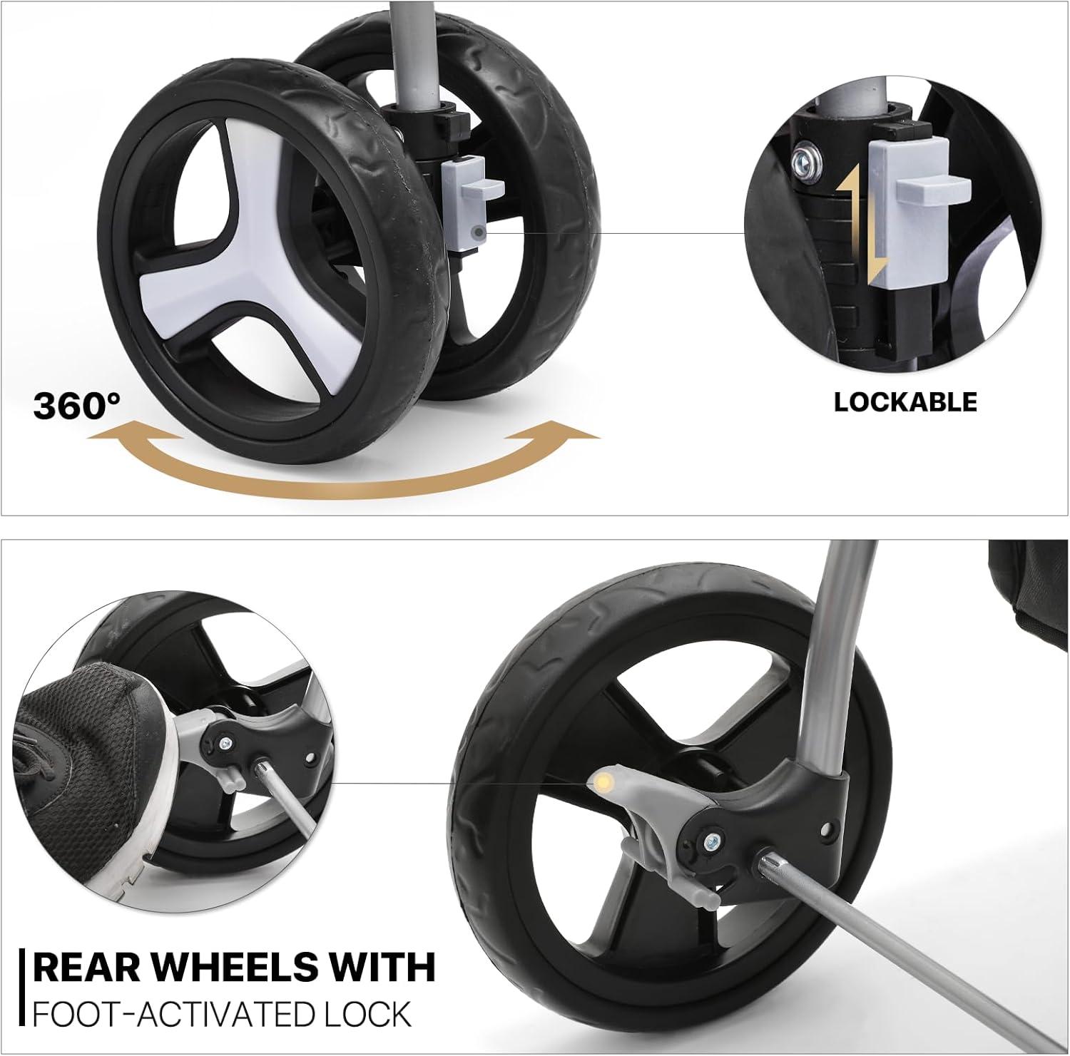 MoNiBloom Folding Pet Stroller, Foldable Dog Jogger Stroller with Detachable Carrier, Basket and Cup Holder