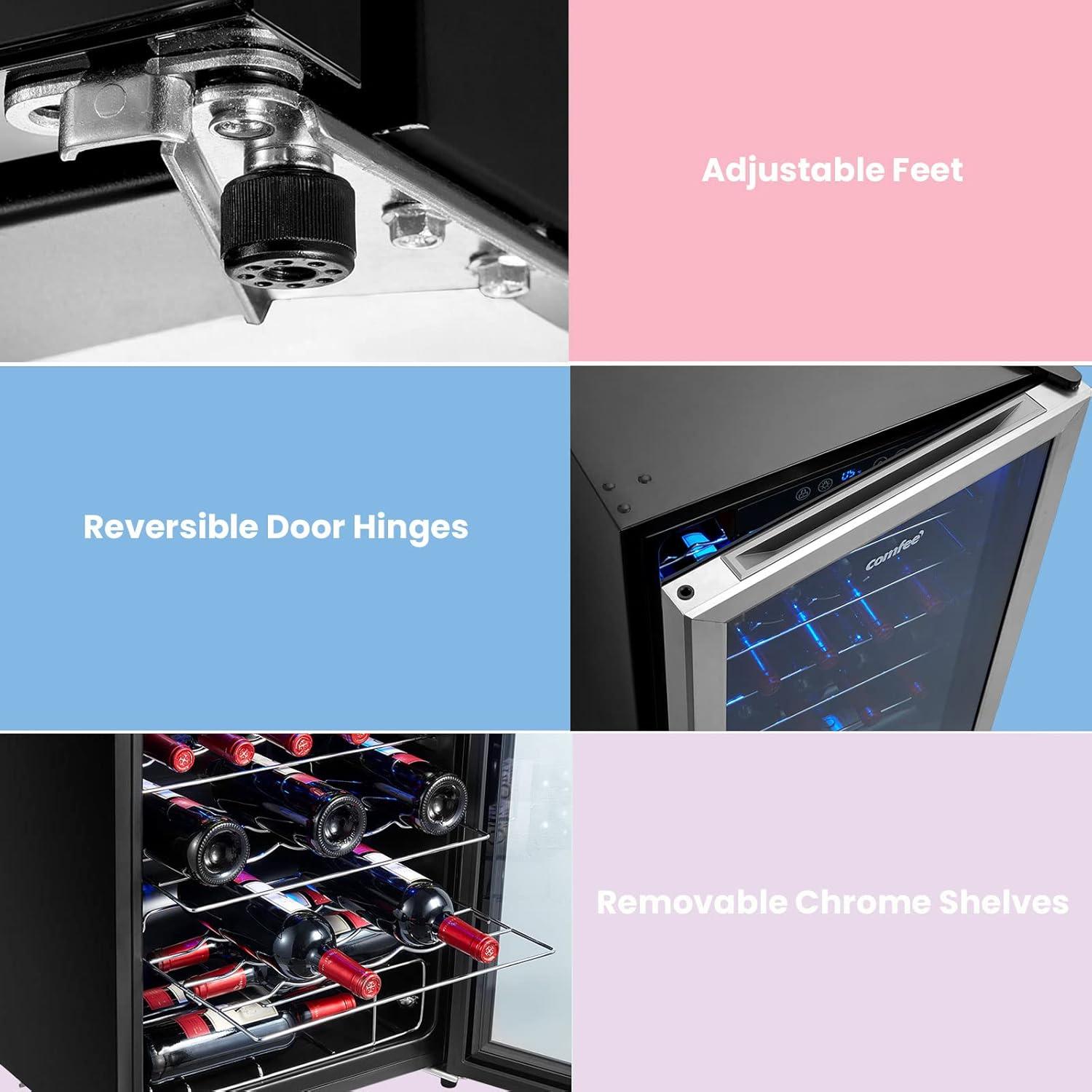 Comfee 18.9-in. 29-Bottle Freestanding Indoor Wine Cooler, Stainless Steel