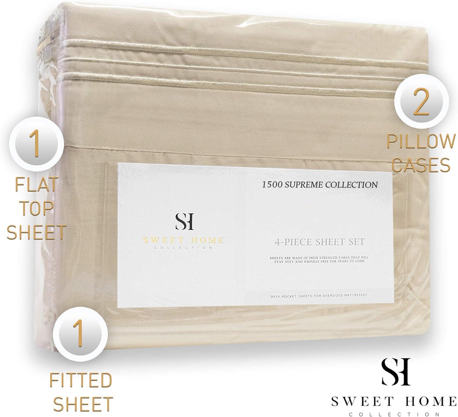 King Ivory Embroidered Deep Pocket Cotton Microfiber Sheet Set