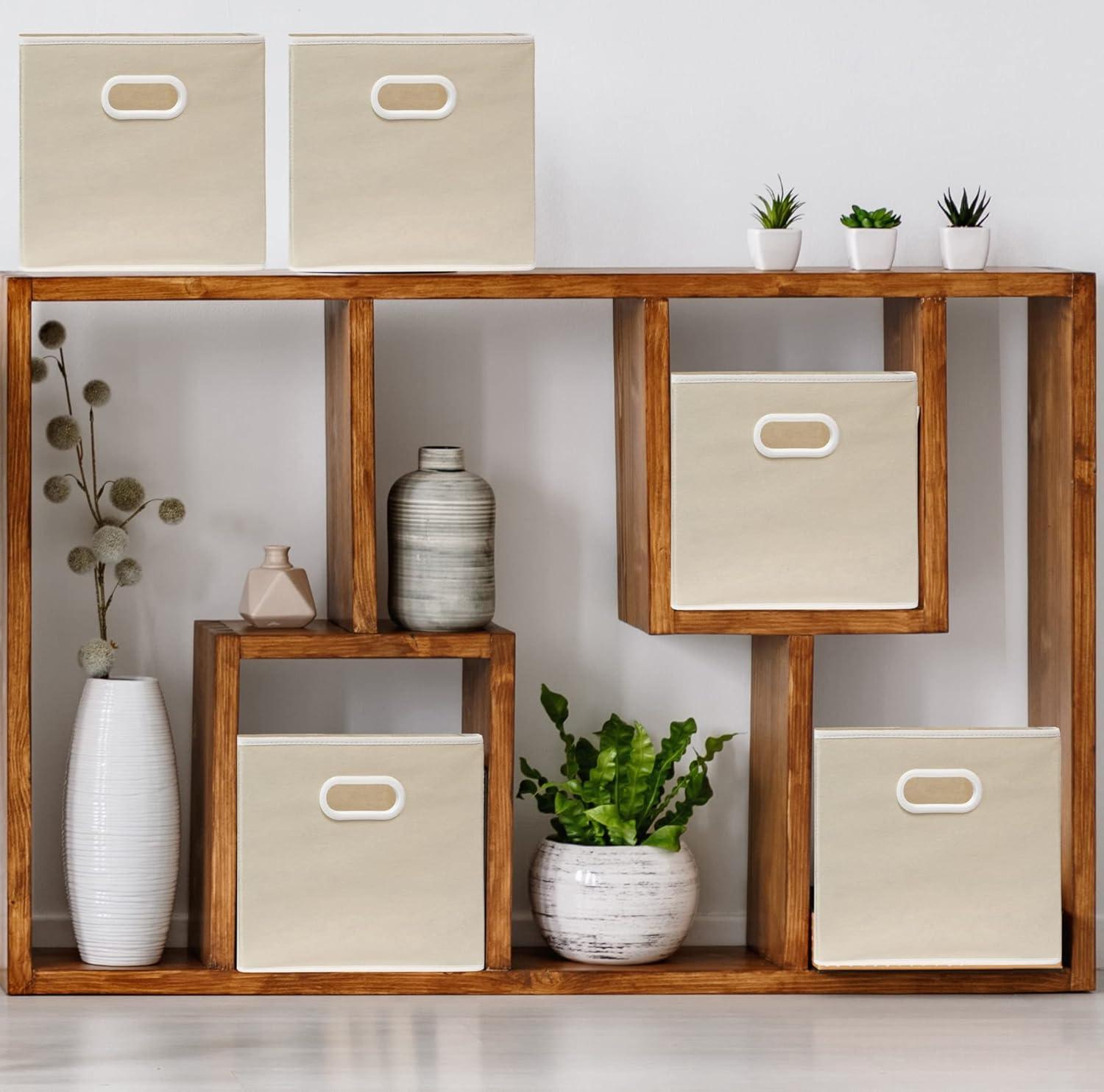 Simple Houseware Foldable Cube Storage Bin with Handle, 6 Pack, Beige