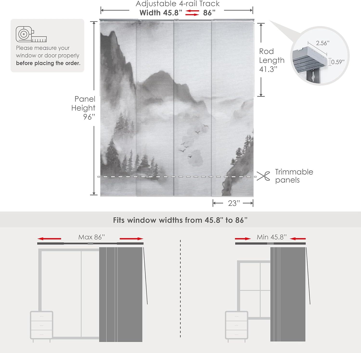 GoDear Design 4-Panel Single Rail 23-in Slat Width 86-in x 96-in Cordless Shangri-La Fabric Sheer Vertical blinds