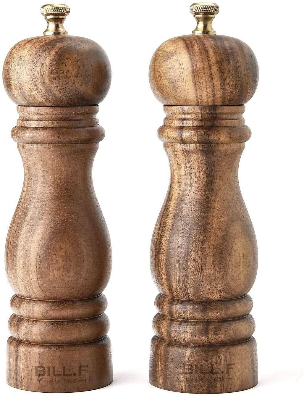 Salt and Pepper Grinder Set, Wood Pepper Mill Set of 2 Manual Salt Pepper Shakers