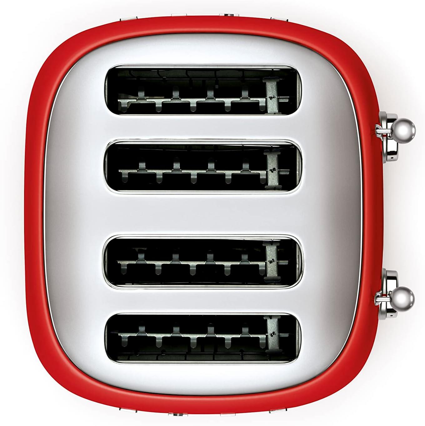 Smeg 50's Style Retro Aesthetic 4 Slice Toaster 6 Presets Extra Wide Slots Red TSF03RDUS