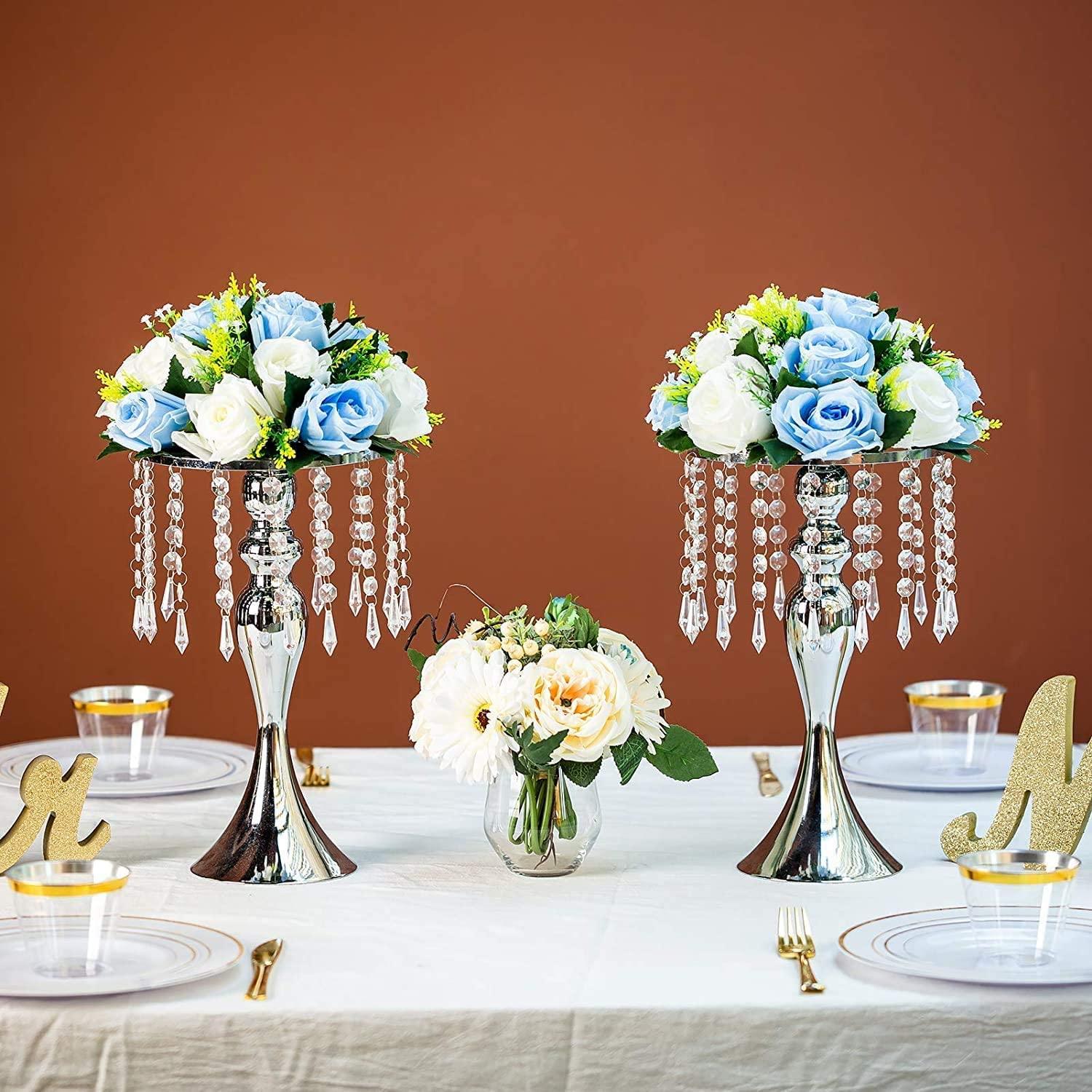 Nuptio Set of 2 Blue&White Artificial Flower Kissing ball, 15 Heads Fake Peony Silk Rose Flowers Bouquet for Centerpiece Wedding Birthday Party Home Table Decor